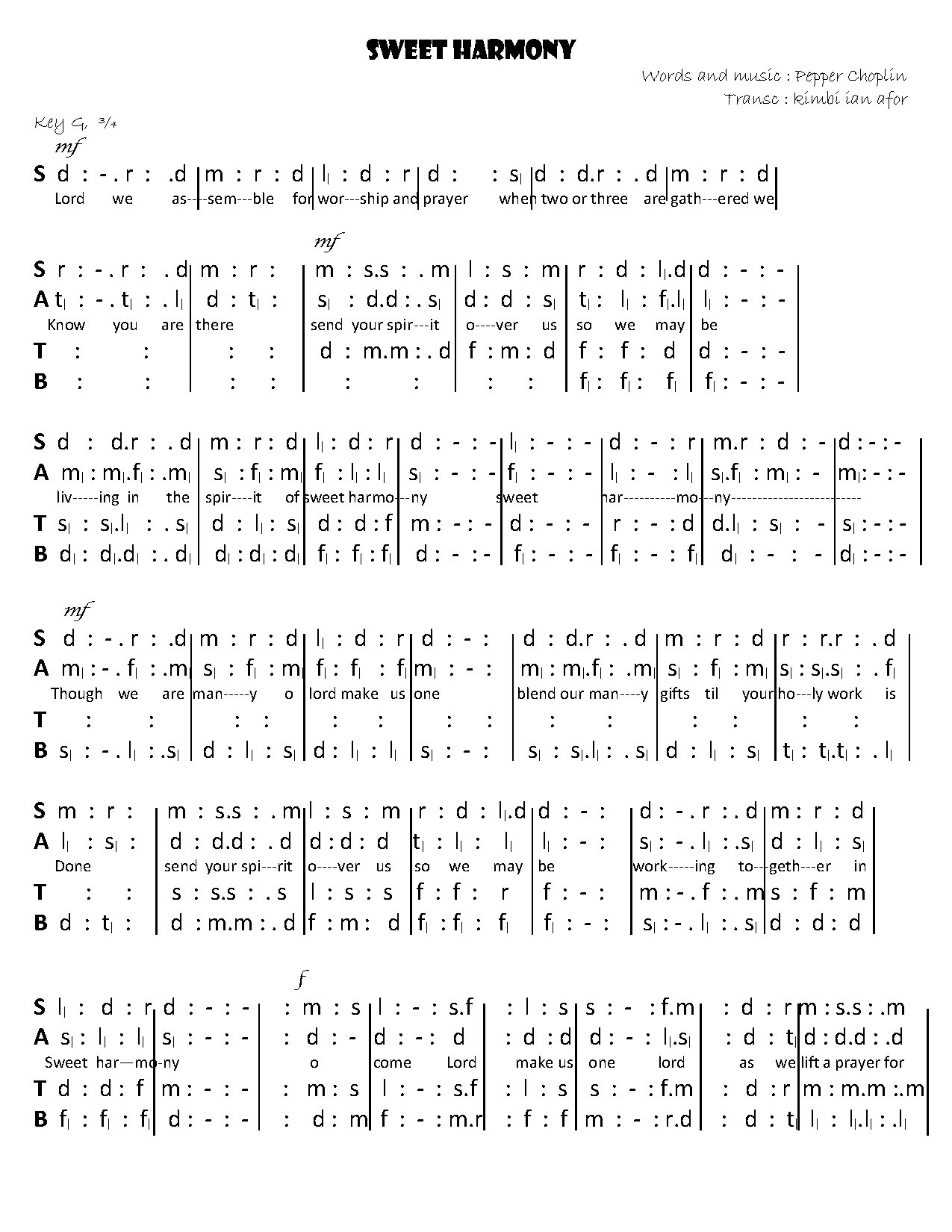 Sweet Harmony - Download Choir Script PDF