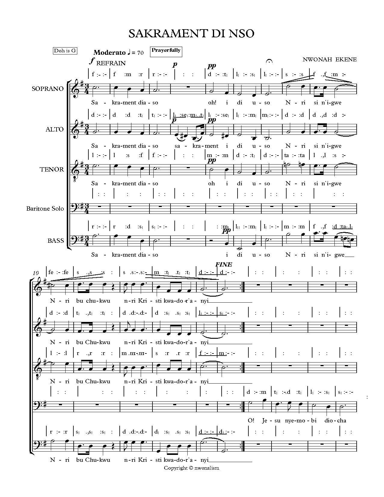 Sakrament Di Nso - Full Score - Download Choir Script PDF