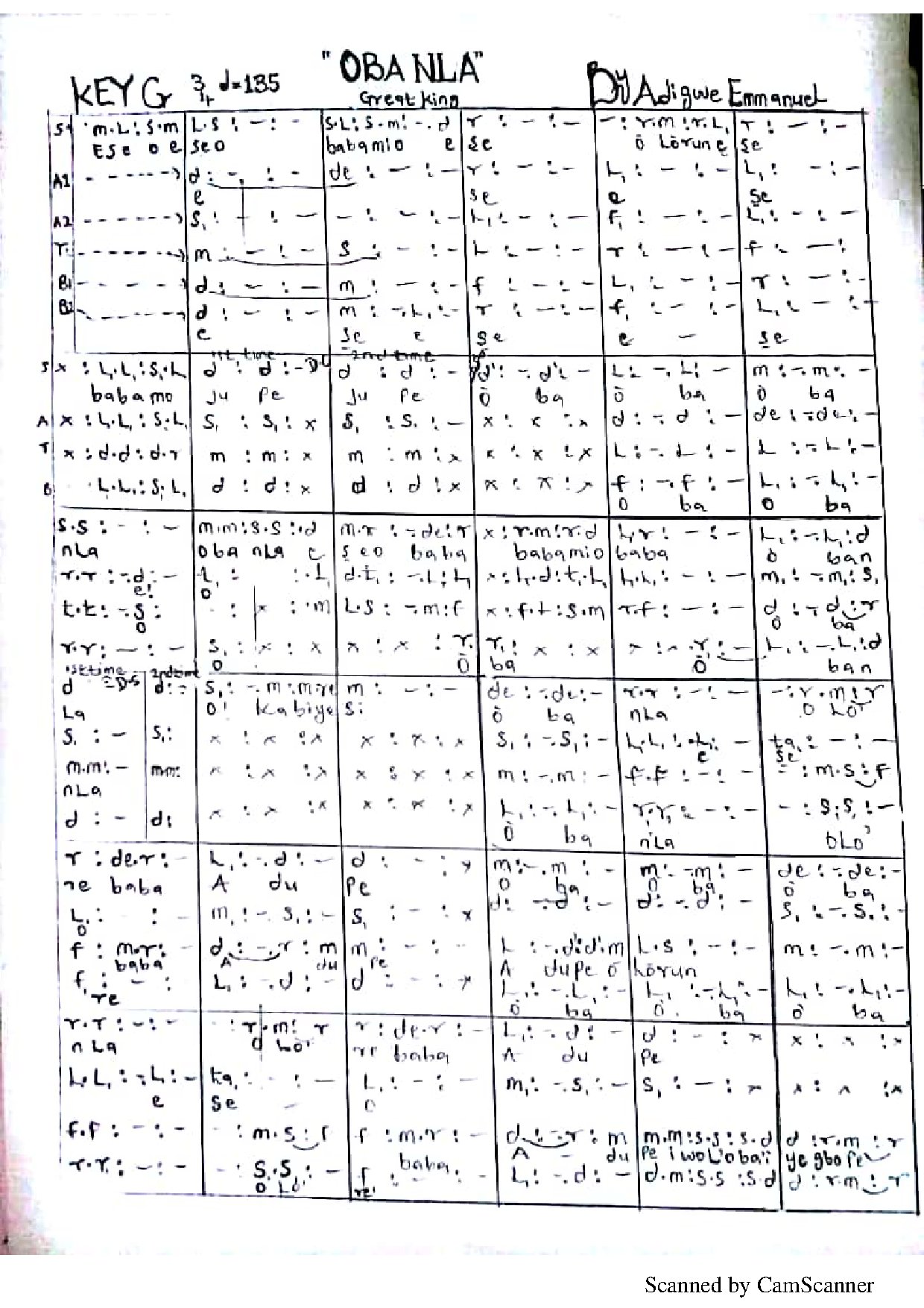 Obanla By Adigwe Emmanuel. - Download Choir Script PDF
