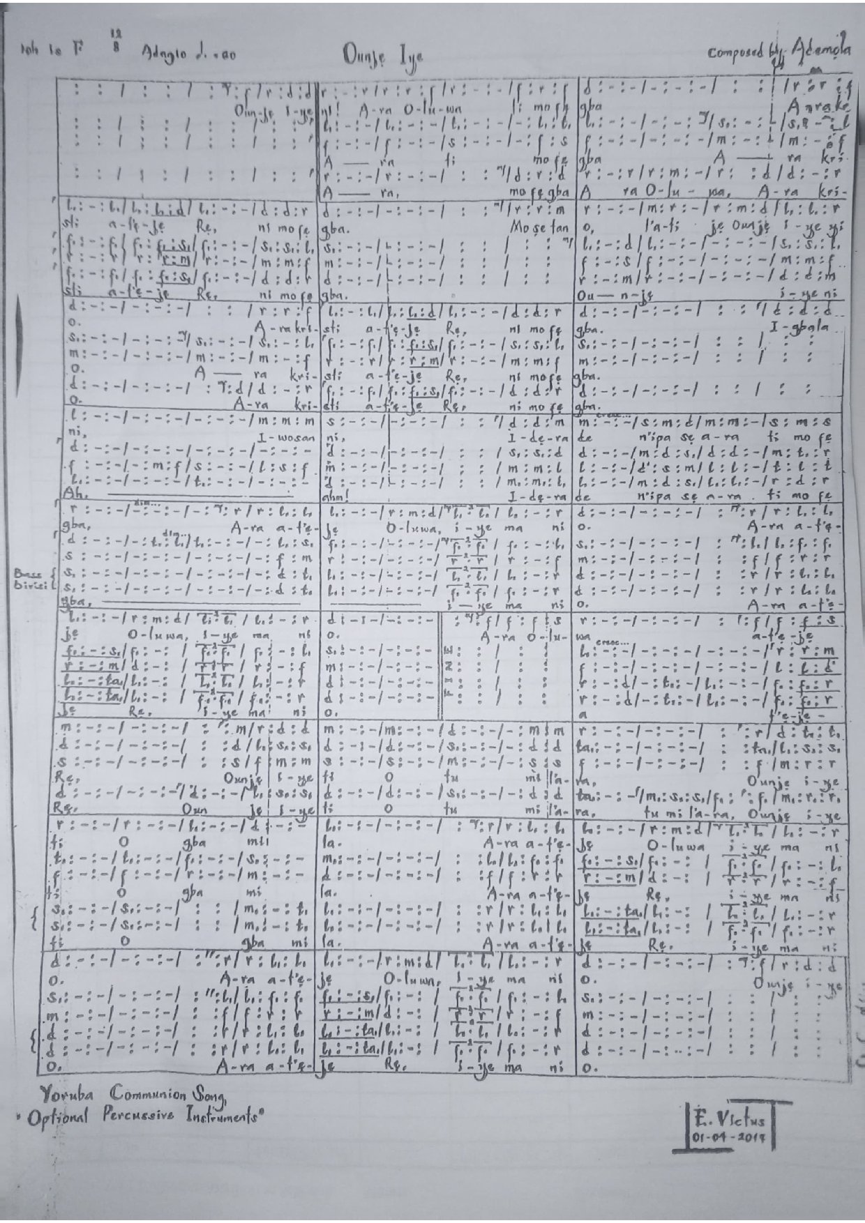 Ounje Iye - Download Choir Script PDF