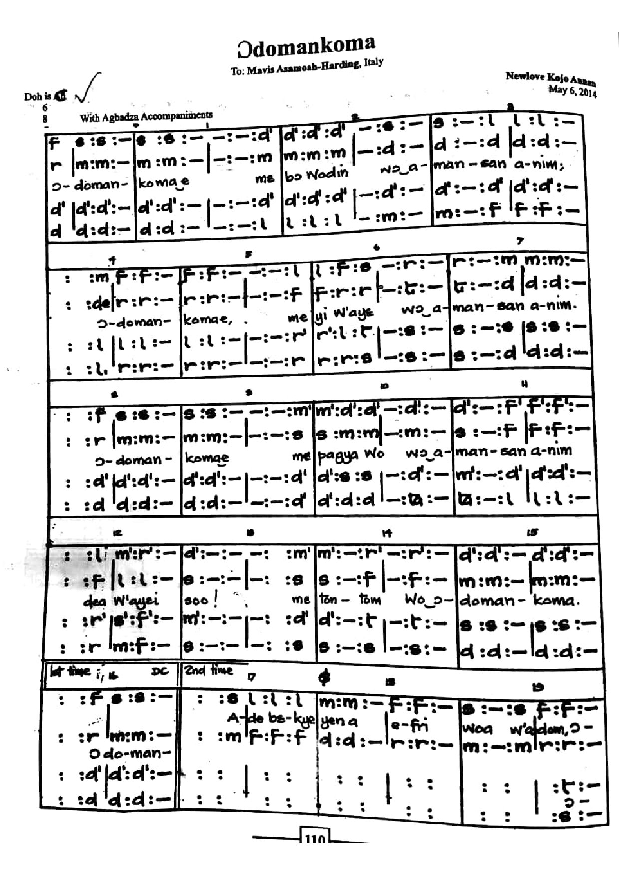 Odomankoma Tonic - Download Choir Script PDF