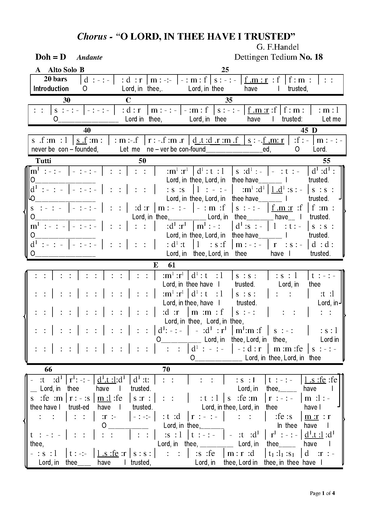 O Lord, In Thee Have I Trusted - Download Choir Script PDF