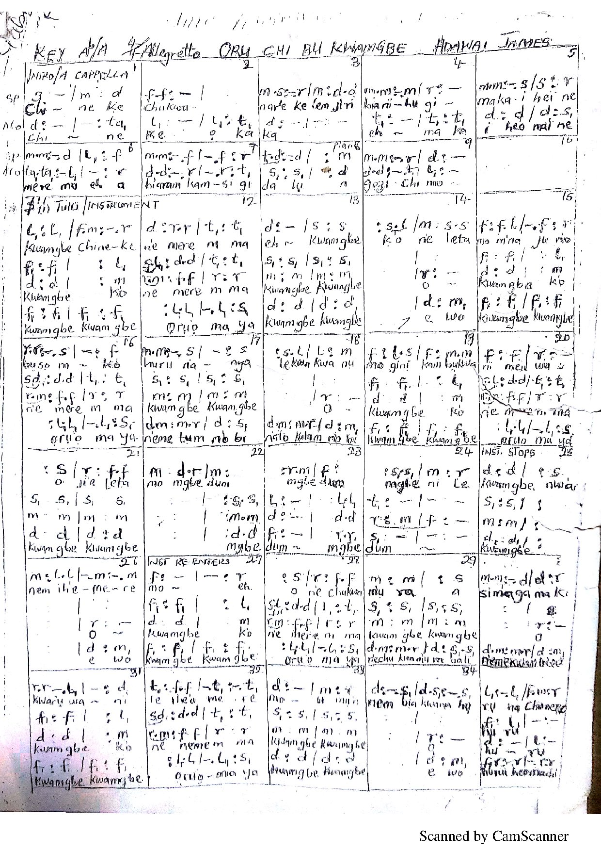 Oru Chî Bu Kwamgbe - Download Choir Script PDF