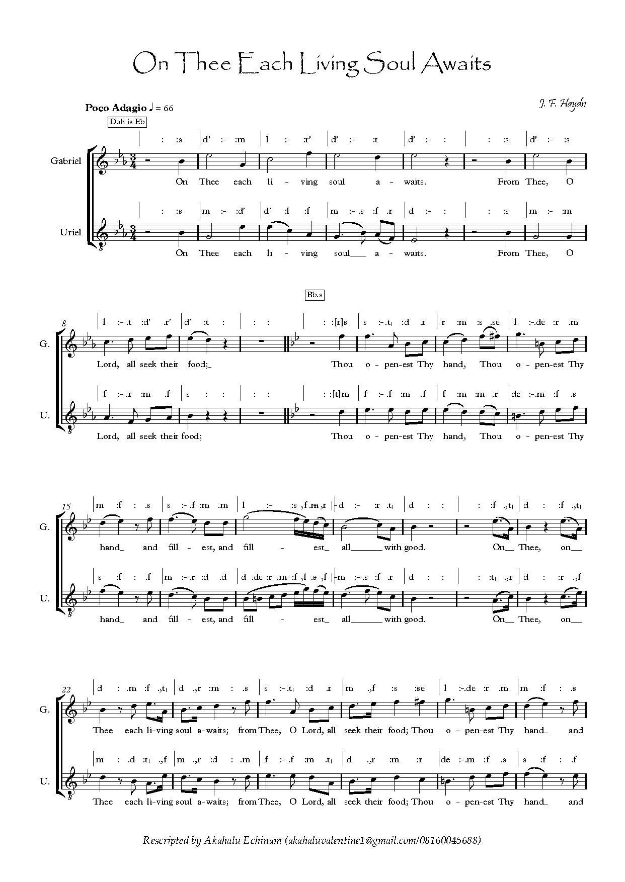 On Thee Each Living Soul Awaits - Download Choir Script PDF