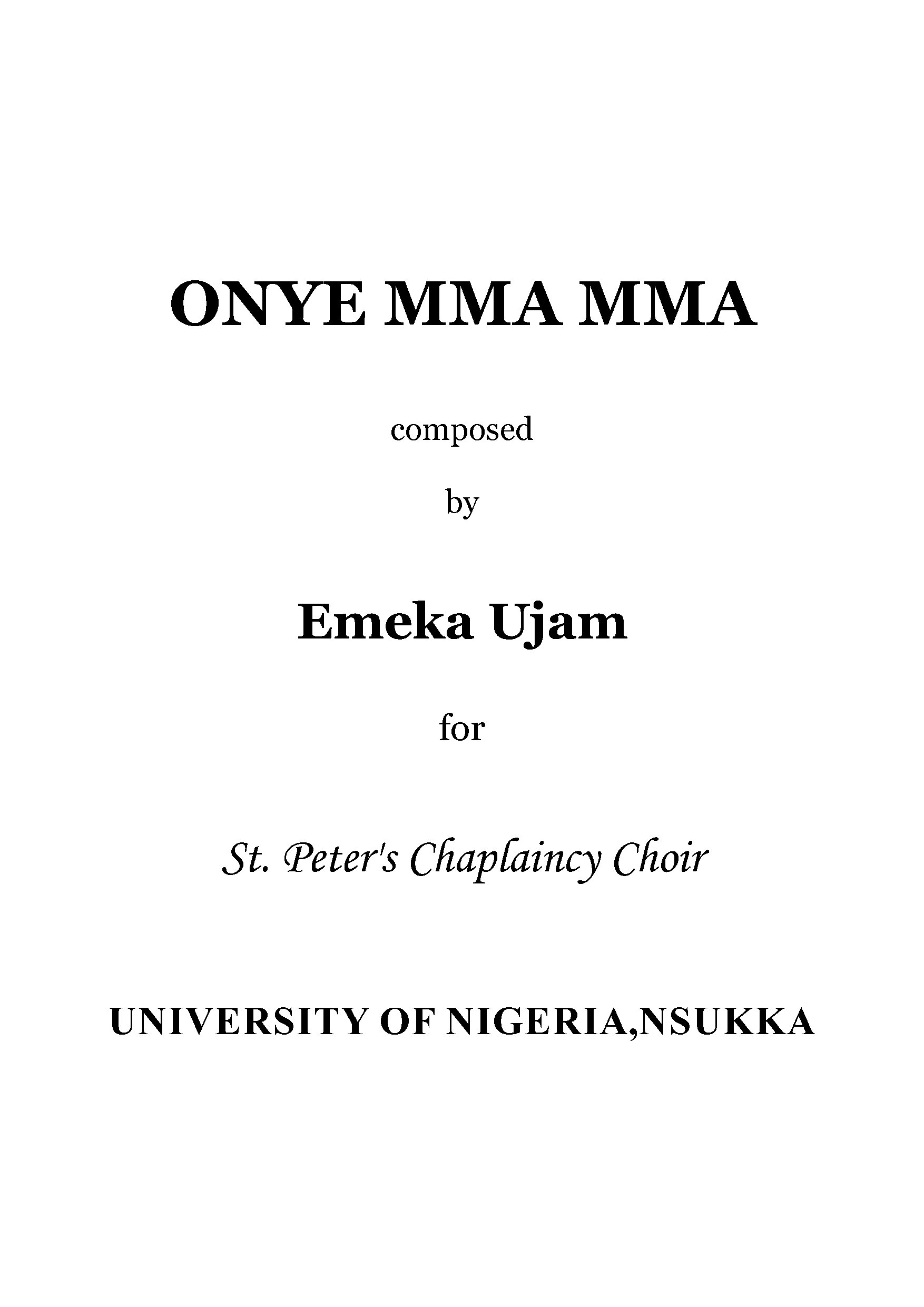 Onye Mma Mma - Full Score - Download Choir Script PDF