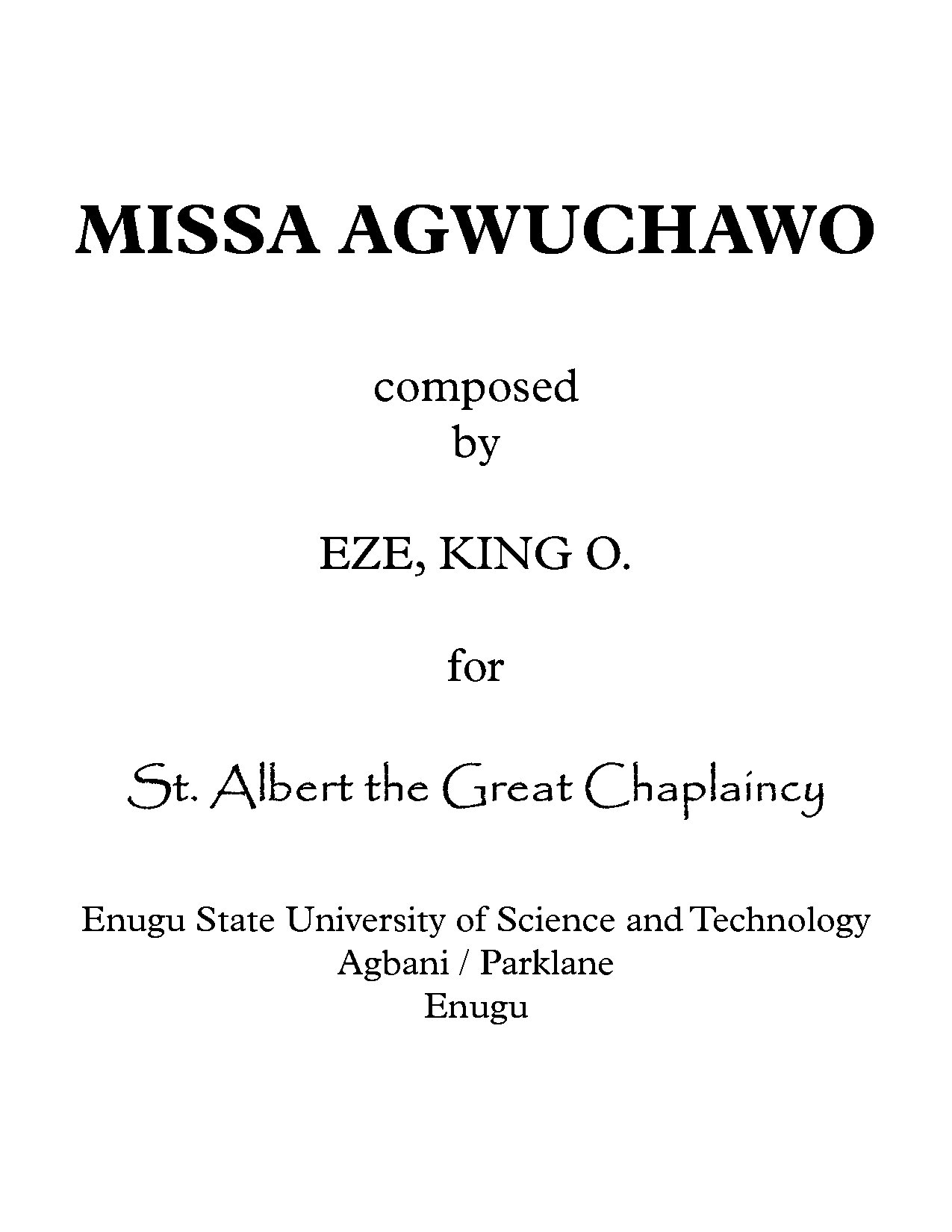 Missa Agwuchawo - Full Score - Download Choir Script PDF
