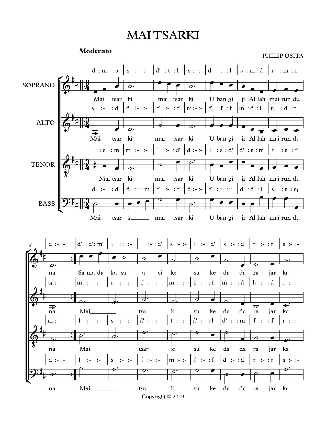 Mai Tsarki - Full Score - Download Choir Script PDF