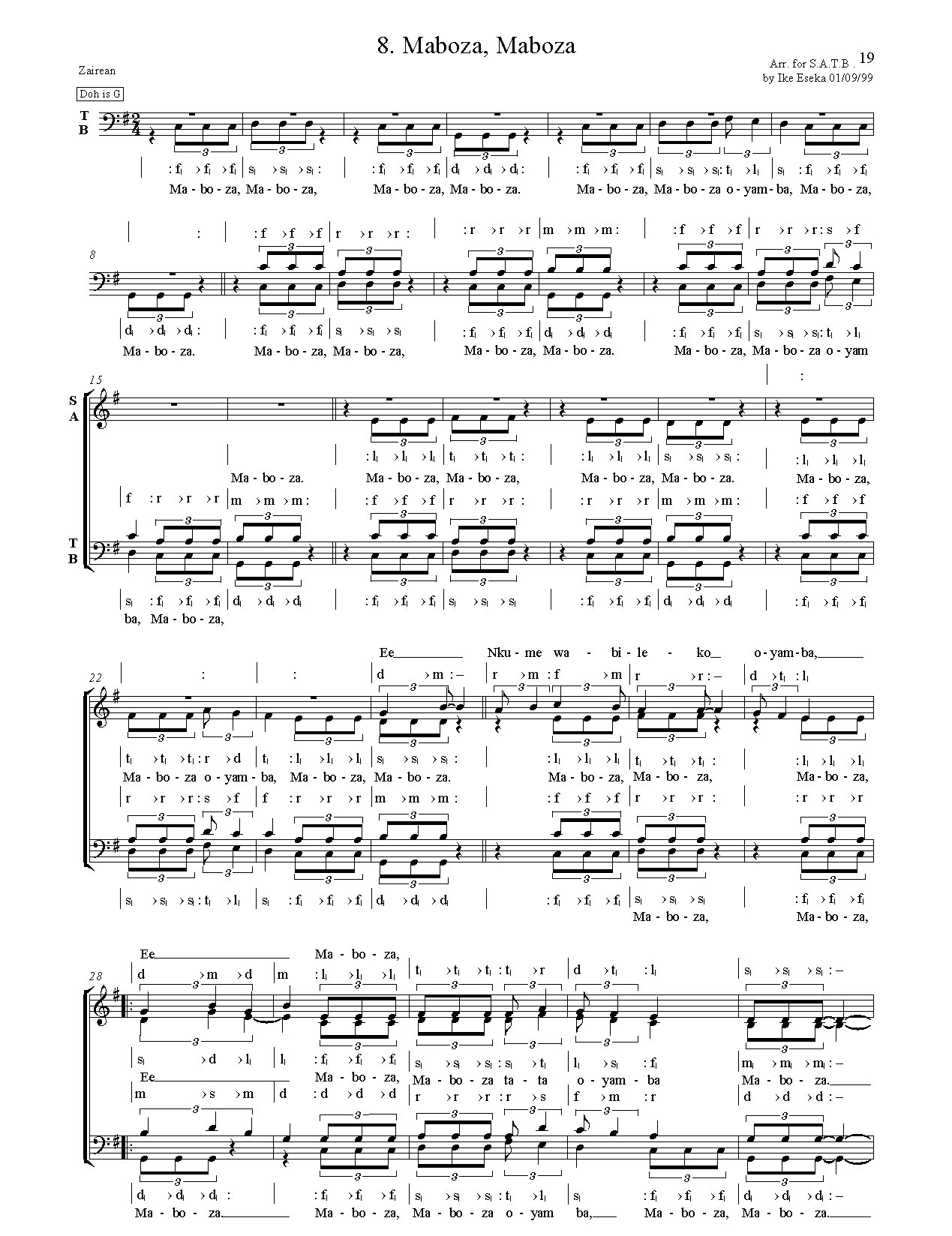 Maboza Maboza - Download Choir Script PDF