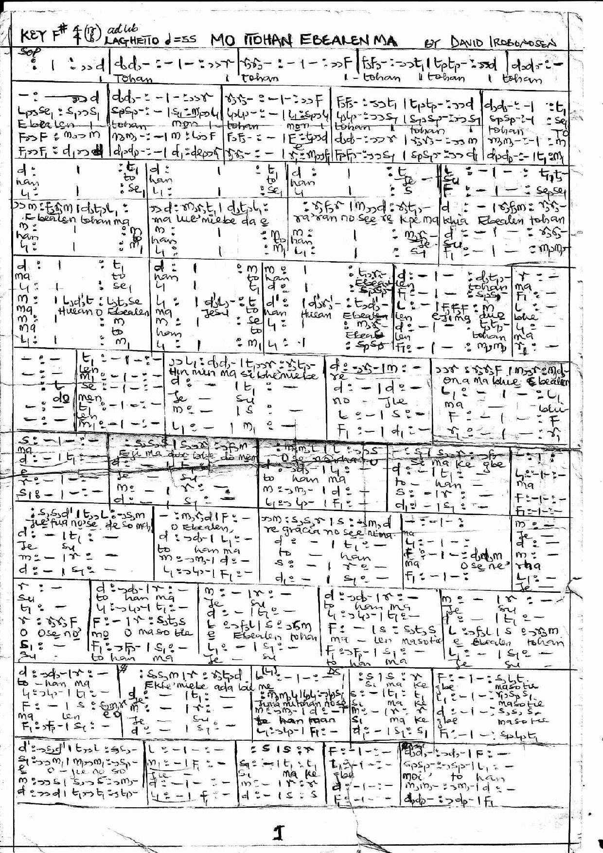 Ma Itohan Ebealen Ma - Download Choir Script PDF