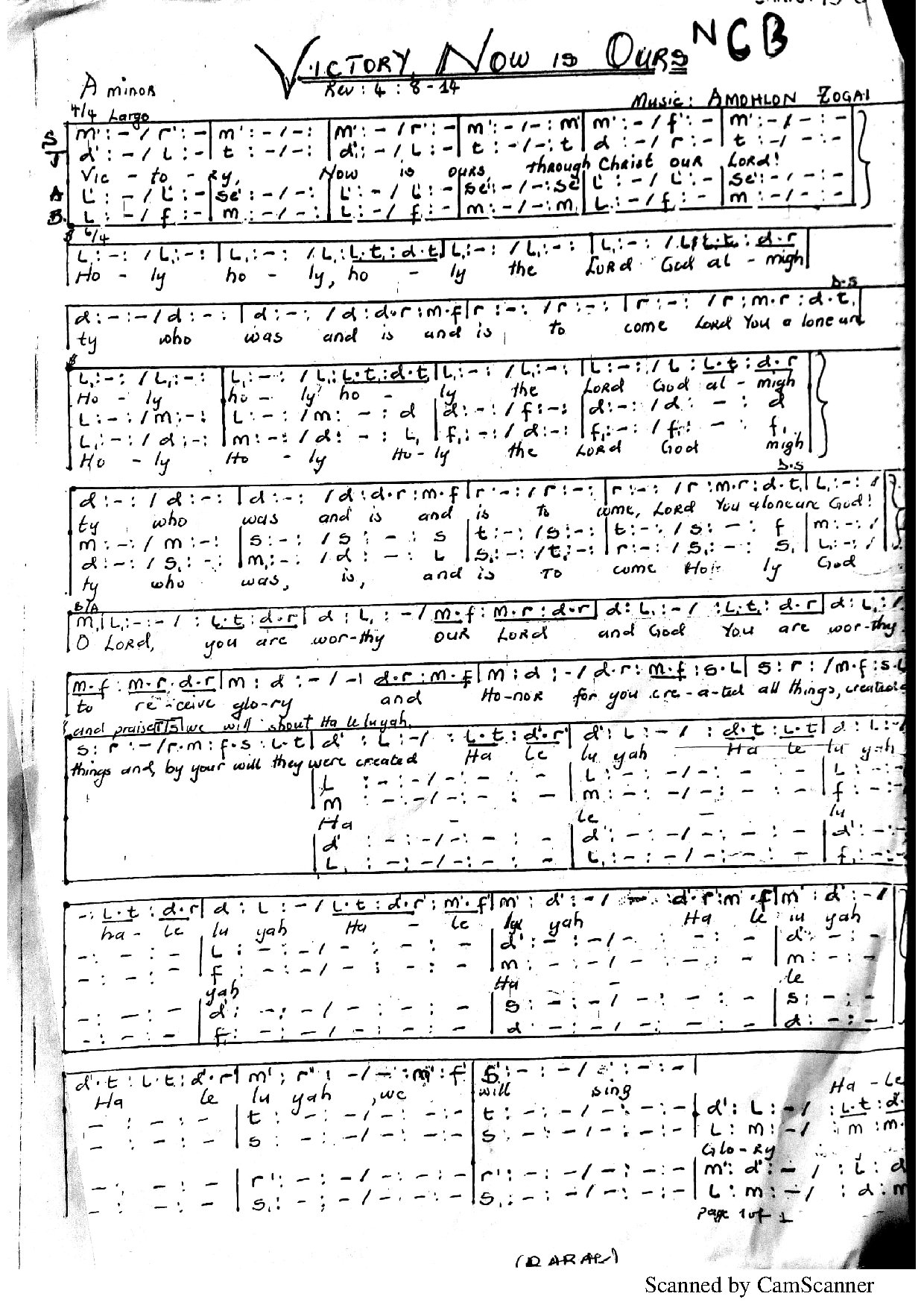 Victory Now Is Ours By Amohlon Zogai - Download Choir Script PDF