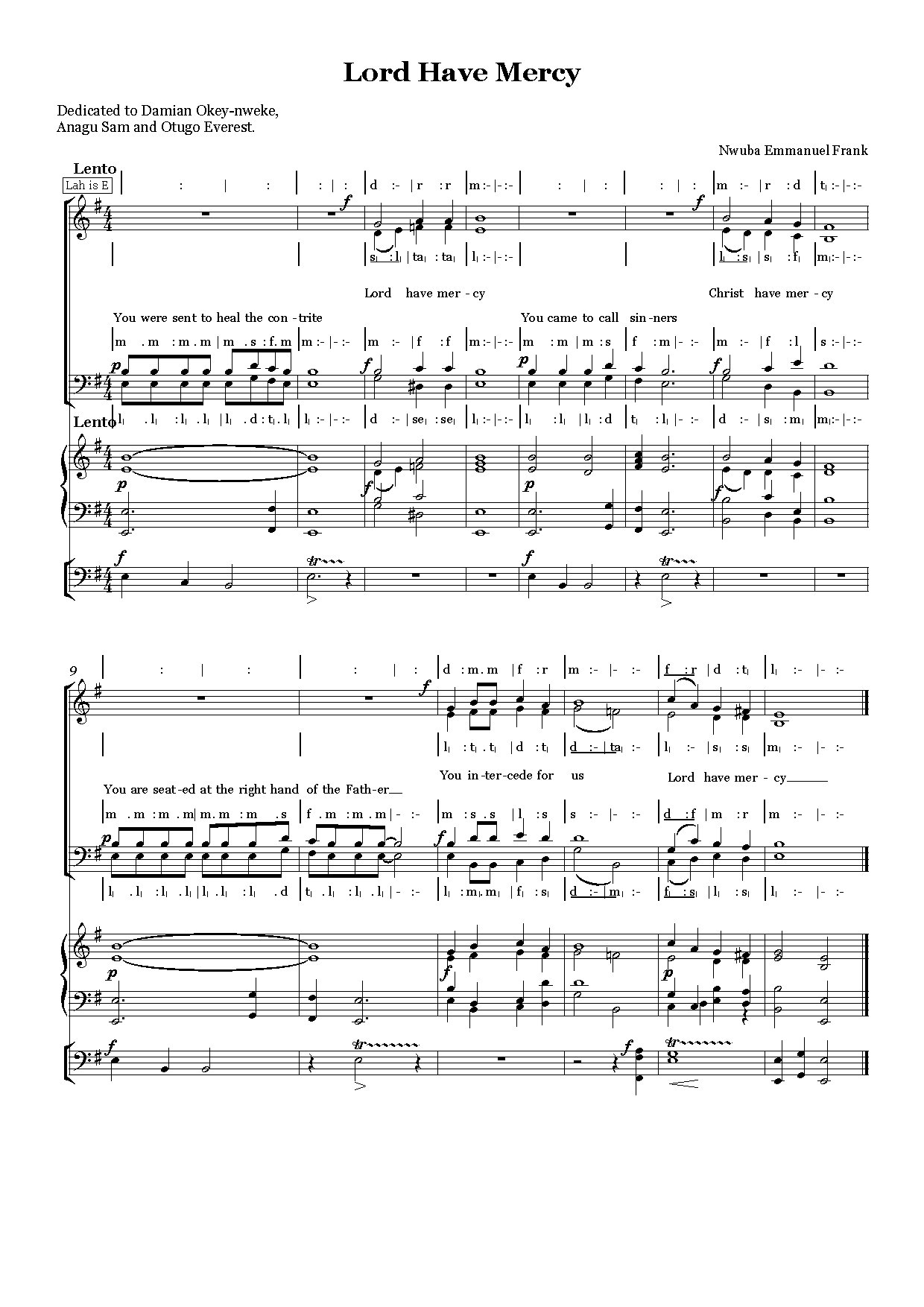 Lord Have Mercy - Emmanuel Frank - Download Choir Script PDF