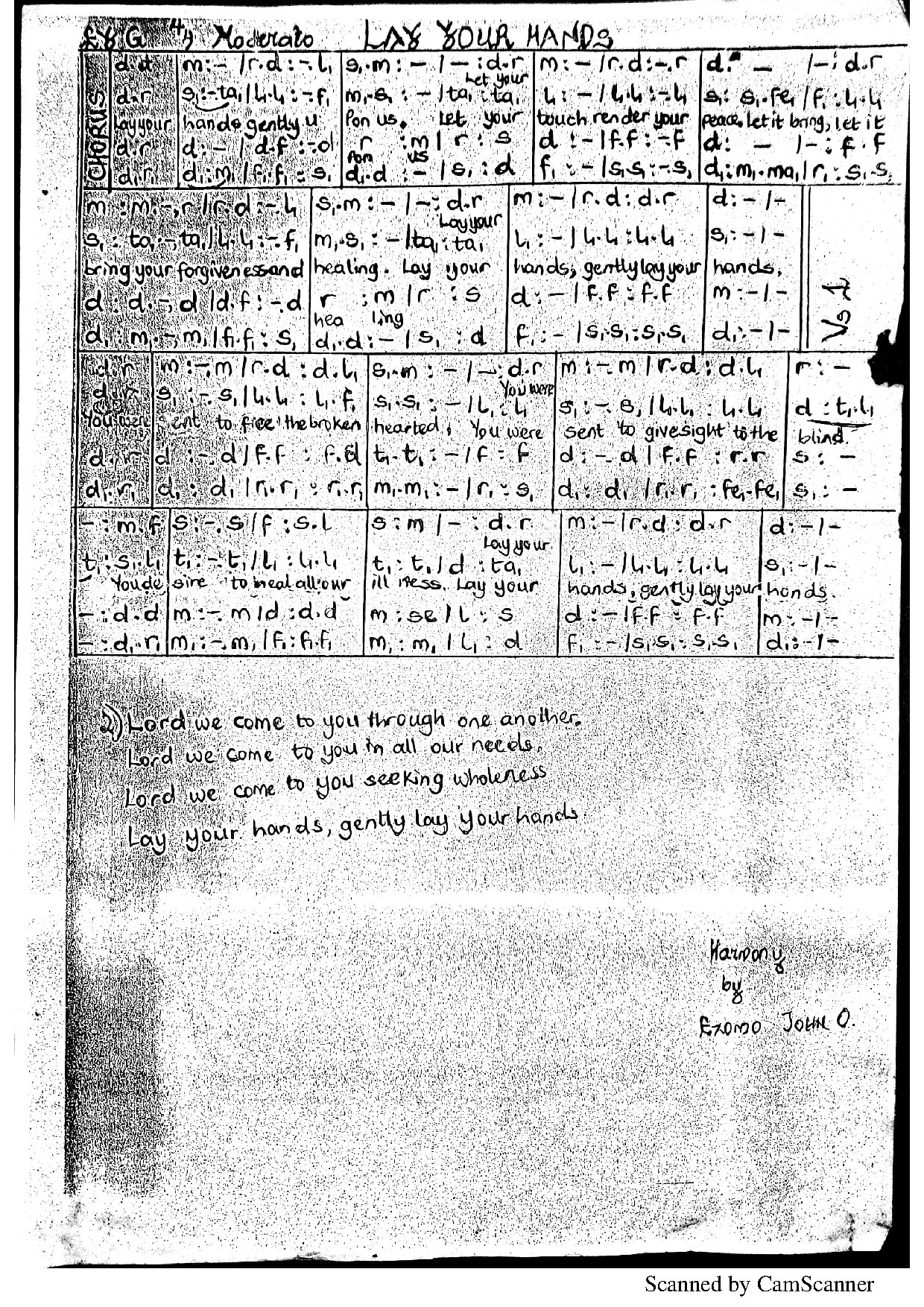 Lay Your Hands - Download Choir Script PDF