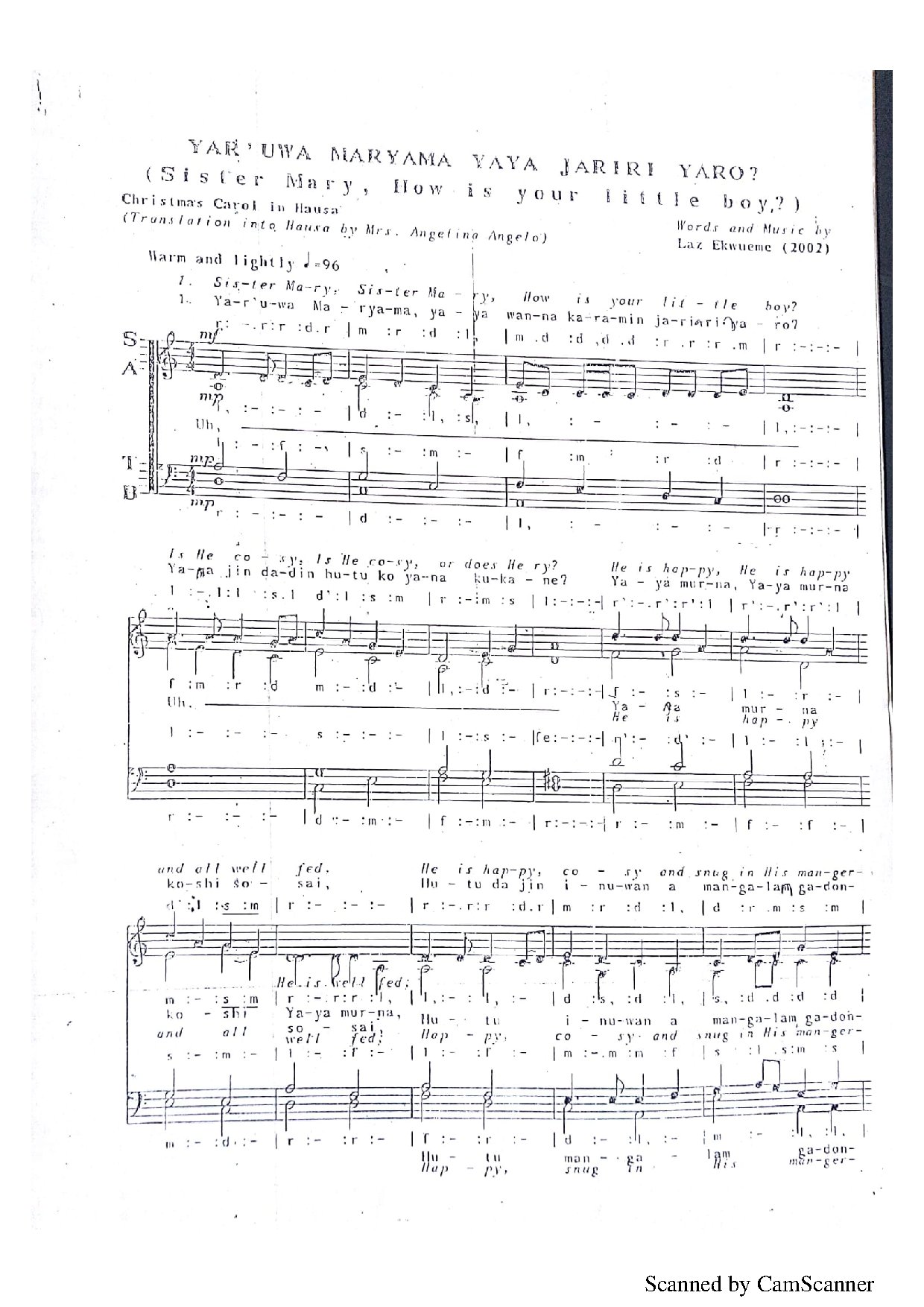 Yar Uwa Maryama Yaya... - Download Choir Script PDF
