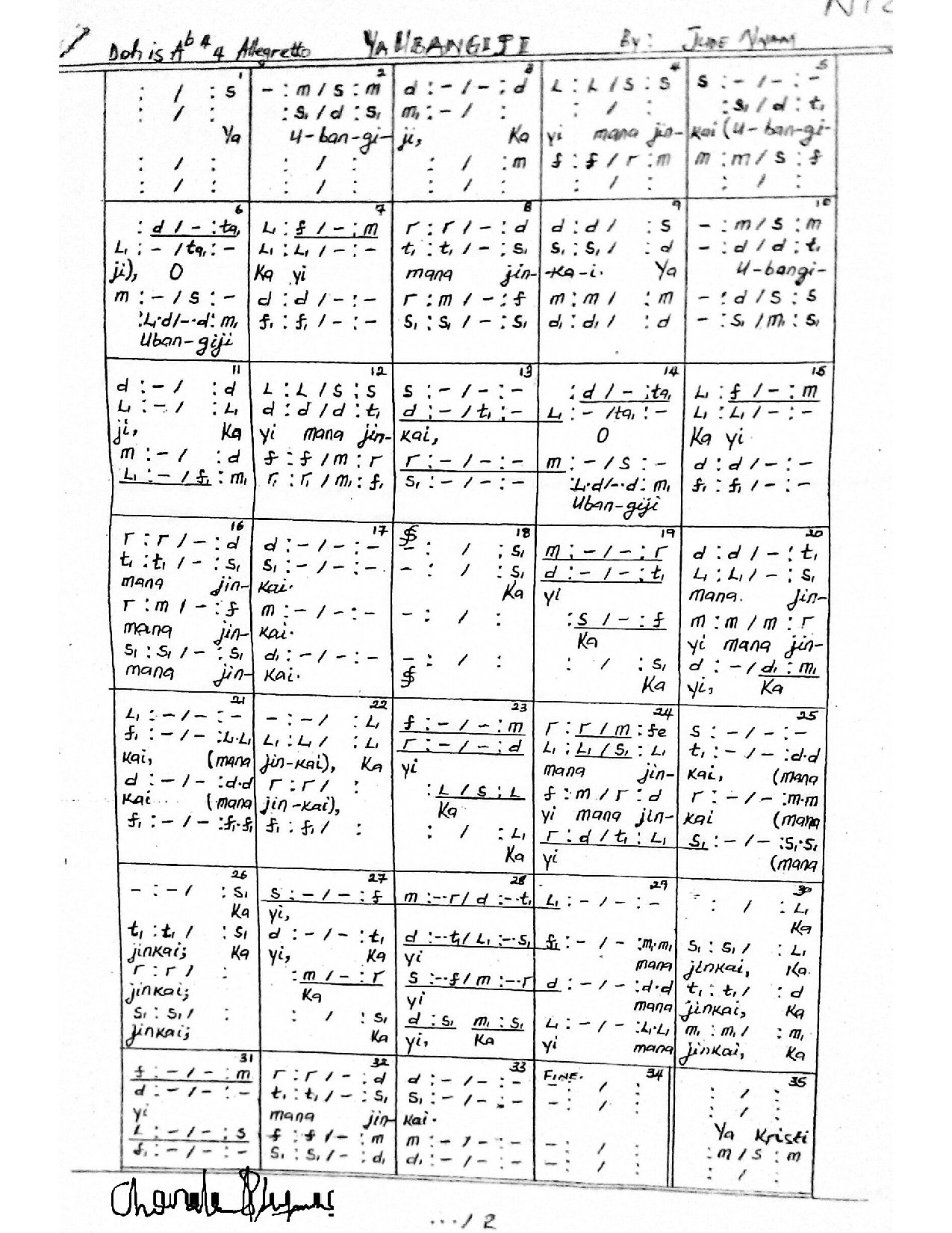 Yaubangiji - Download Choir Script PDF