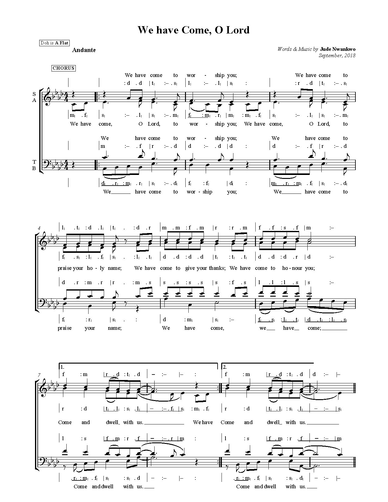 We Have Come, O Lord - Download Choir Script PDF