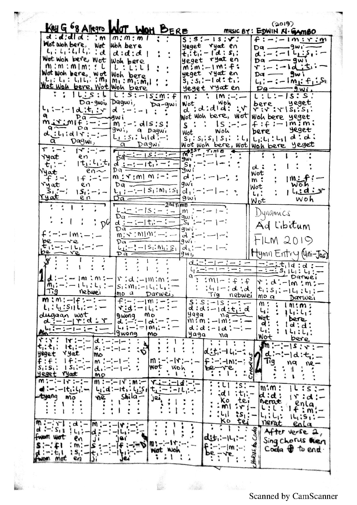 Wot Woh Bere - Download Choir Script PDF
