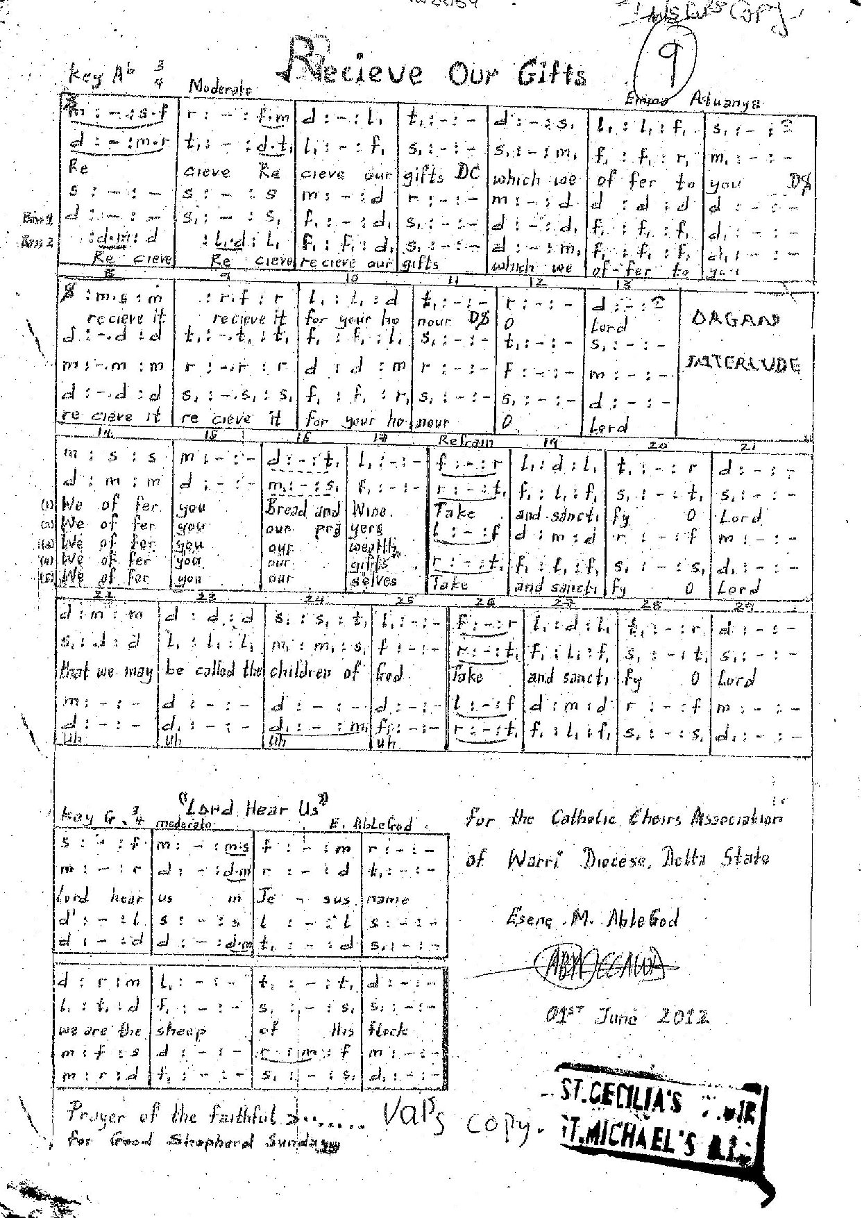 Recieve Our Gifts - Download Choir Script PDF