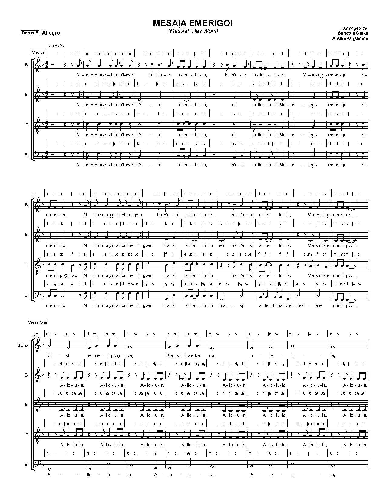Share Messiah Emerigo - Full Score - Download Choir Script PDF