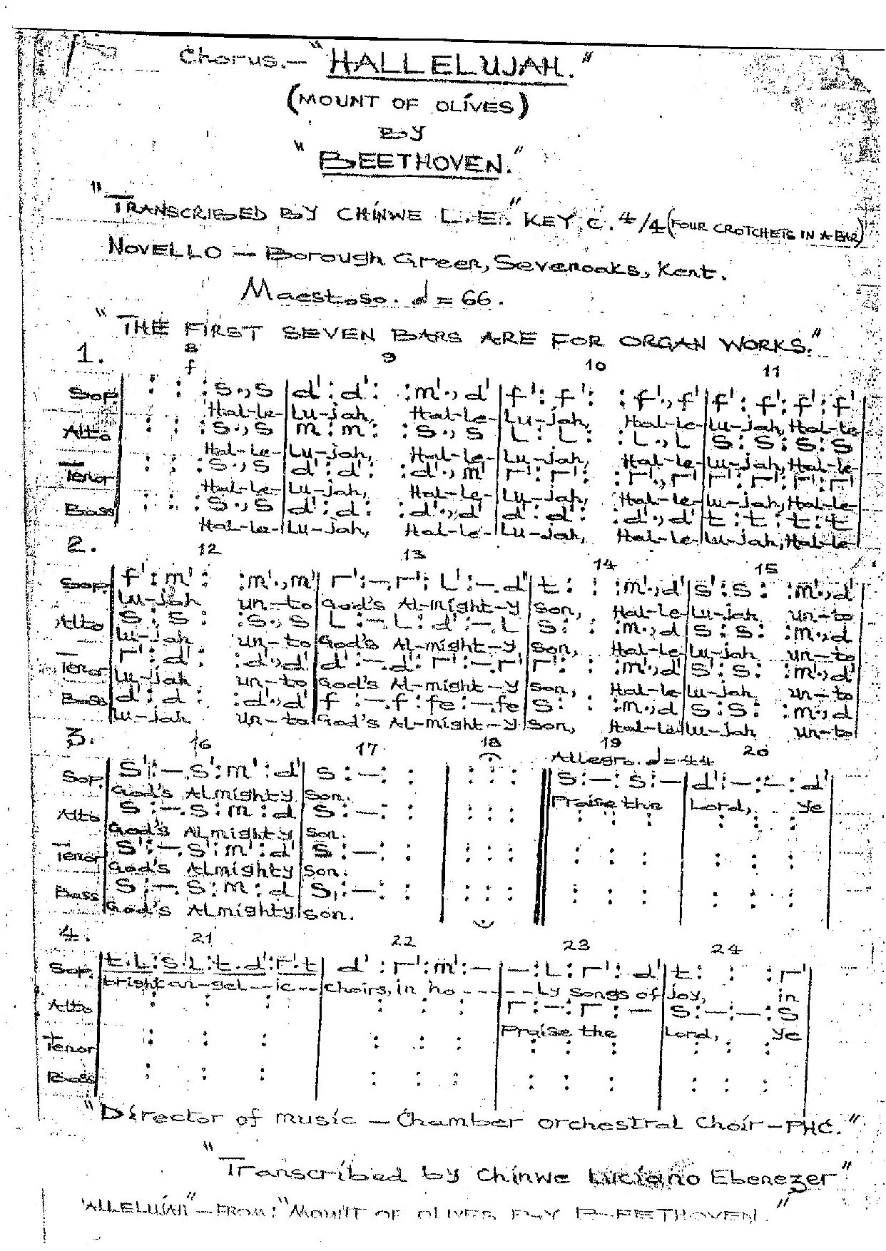 Hallelujah (mount Of Olives) Beethoven - Download Choir Script PDF