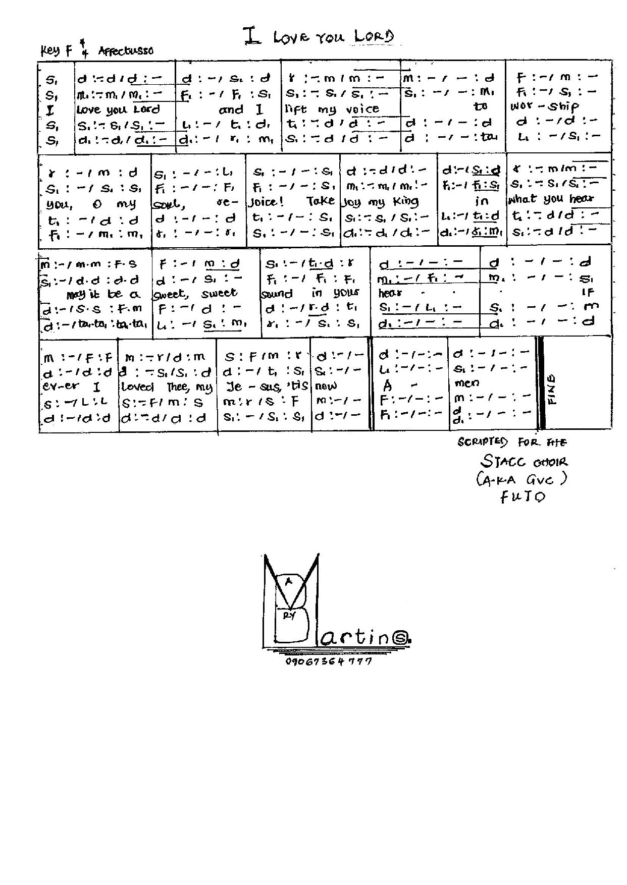 I Love You Lord - Download Choir Script PDF