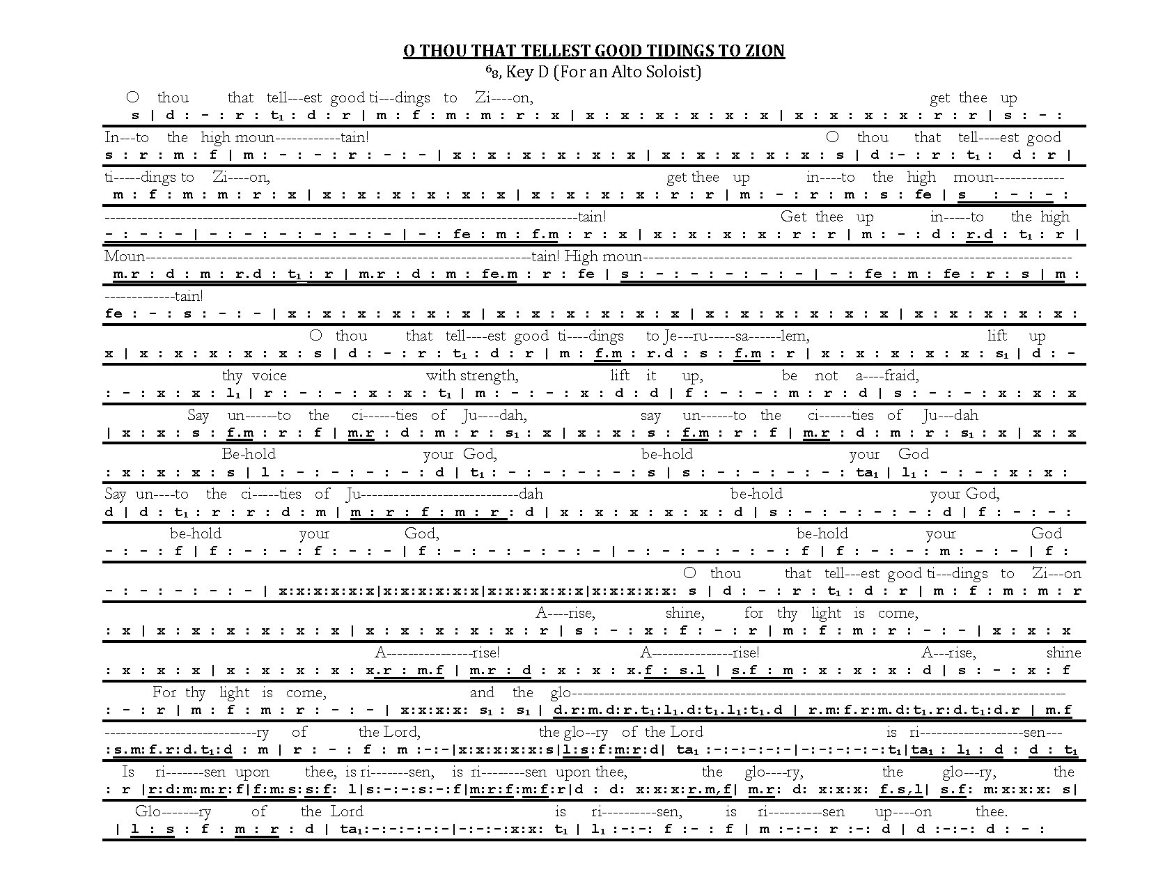 O Thou That Tellest- Solo & Chorus - Download Choir Script PDF