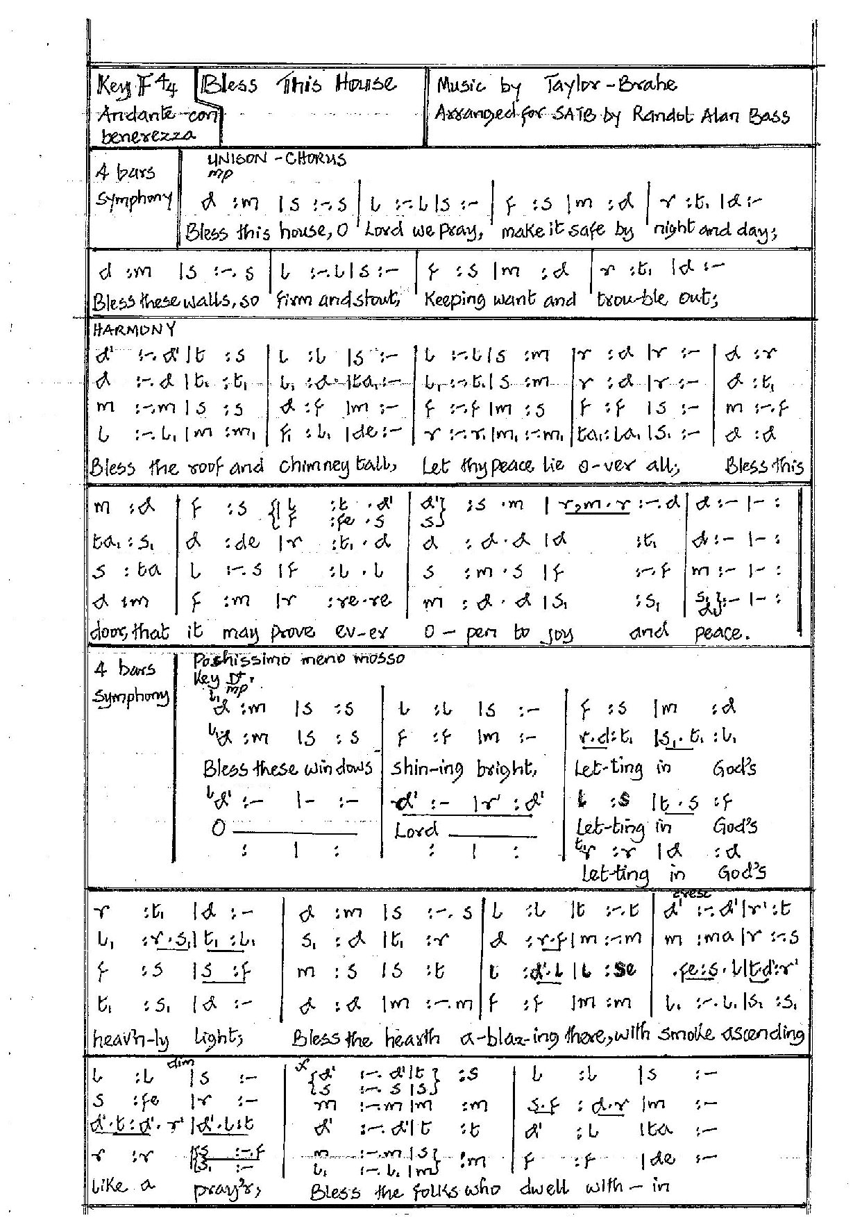 Bless This House 1 - Download Choir Script PDF