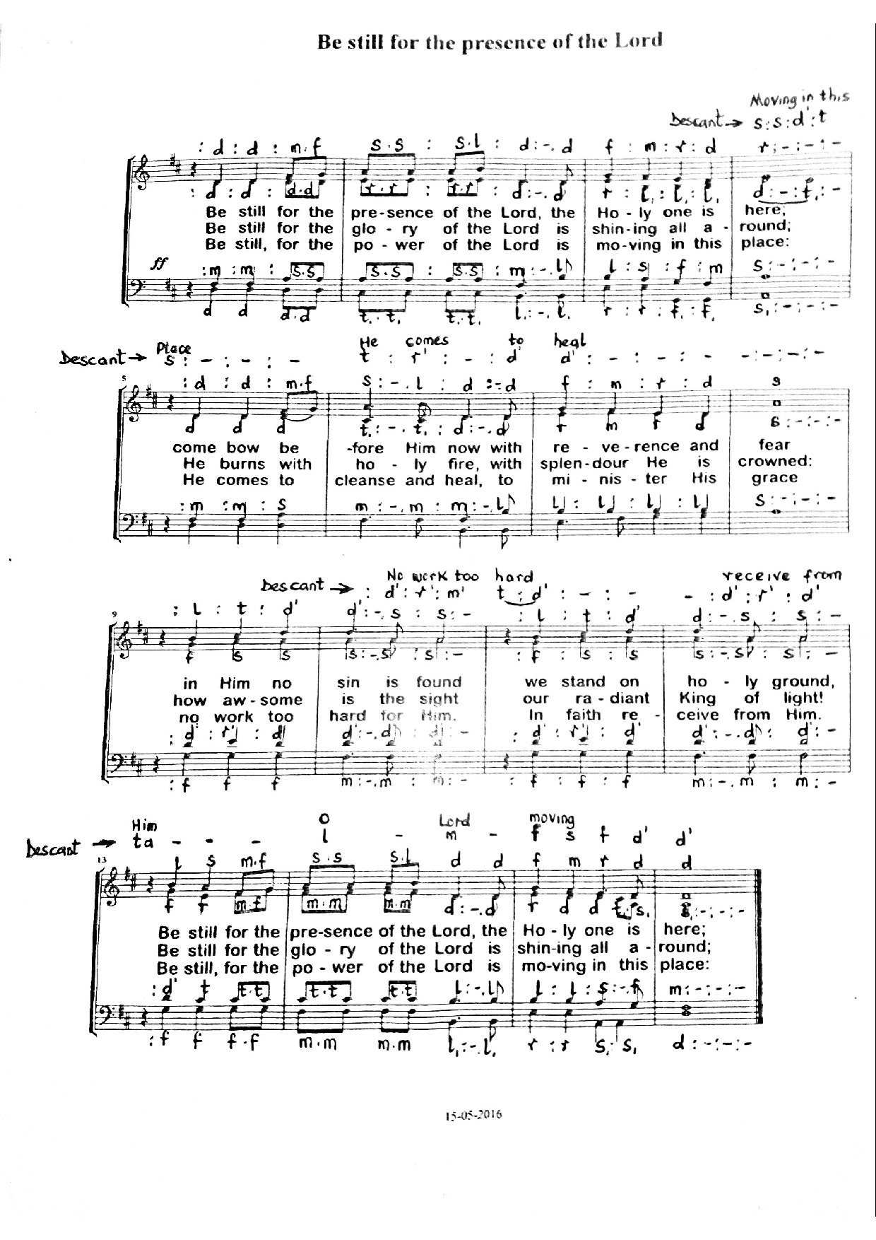Be Still For The Presence Of The Lord - Download Choir Script PDF
