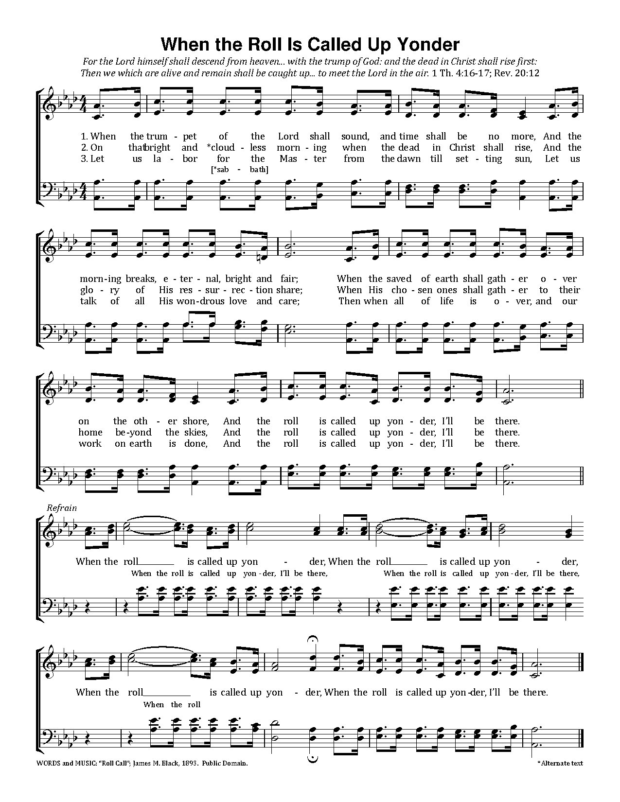 When The Roll Is Called Up Yonder - Download Choir Script PDF