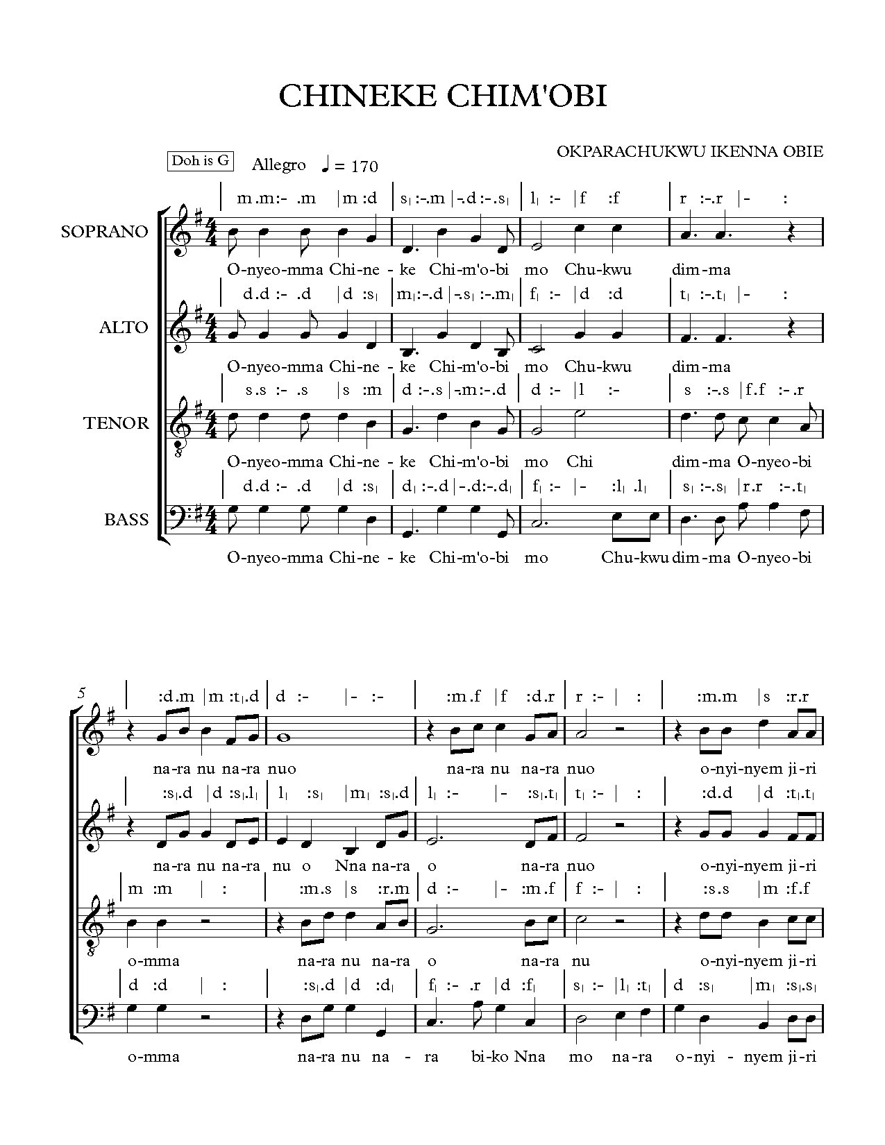Chineke Chim Obi - Full Score - Download Choir Script PDF