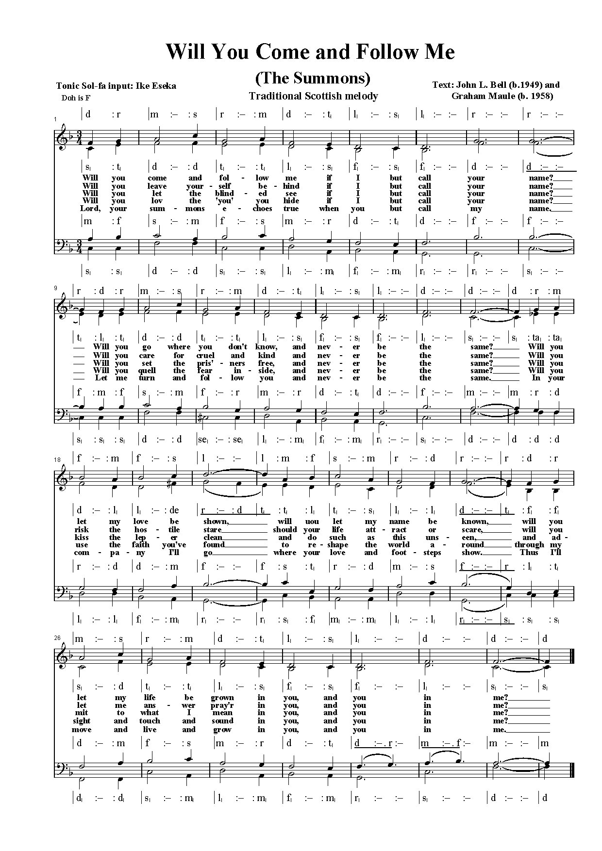 Will You Come And Follow Me (the Summons) - Download Choir Script PDF