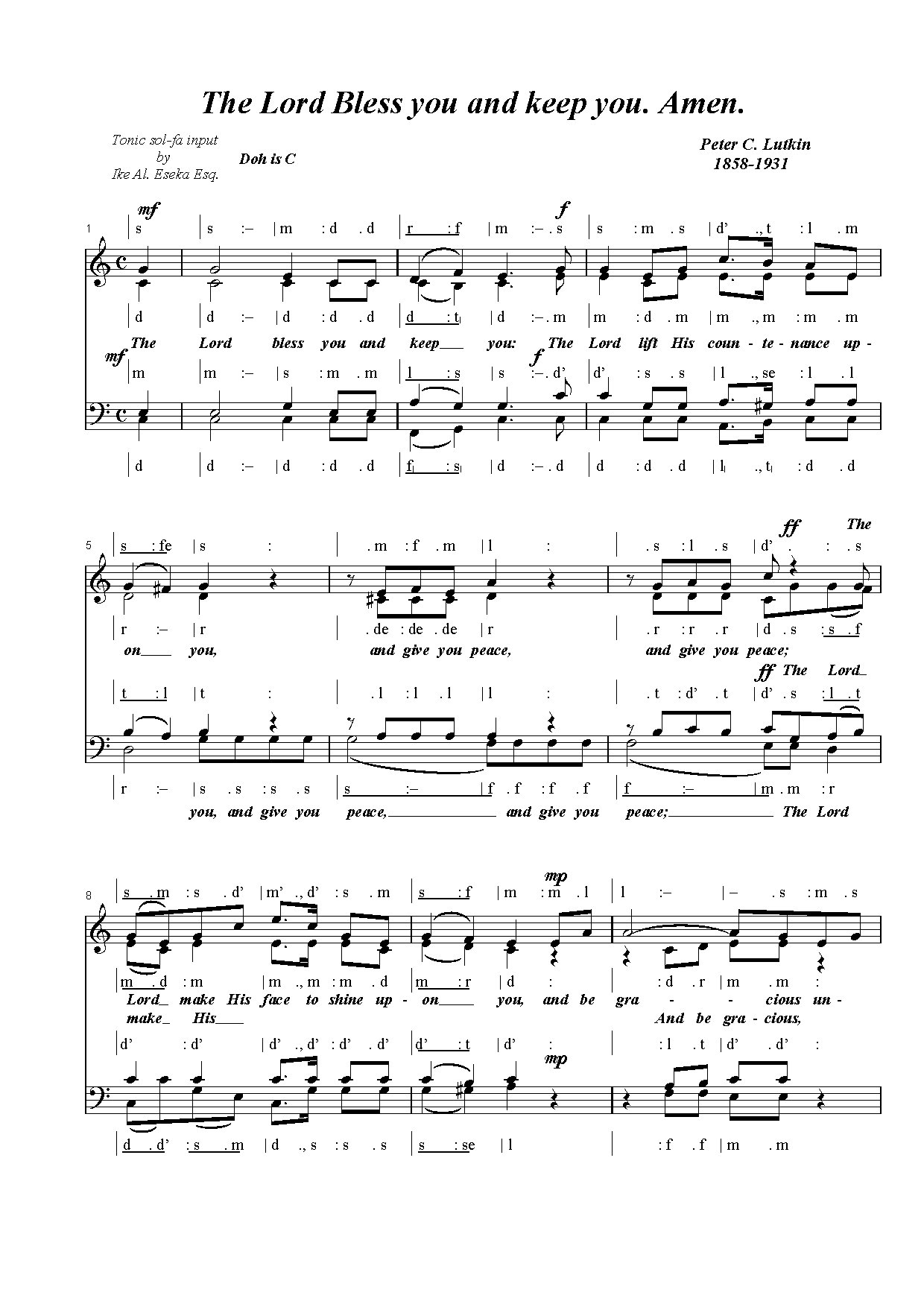 The Lord Bless You And Keep You. Amen - Download Choir Script PDF