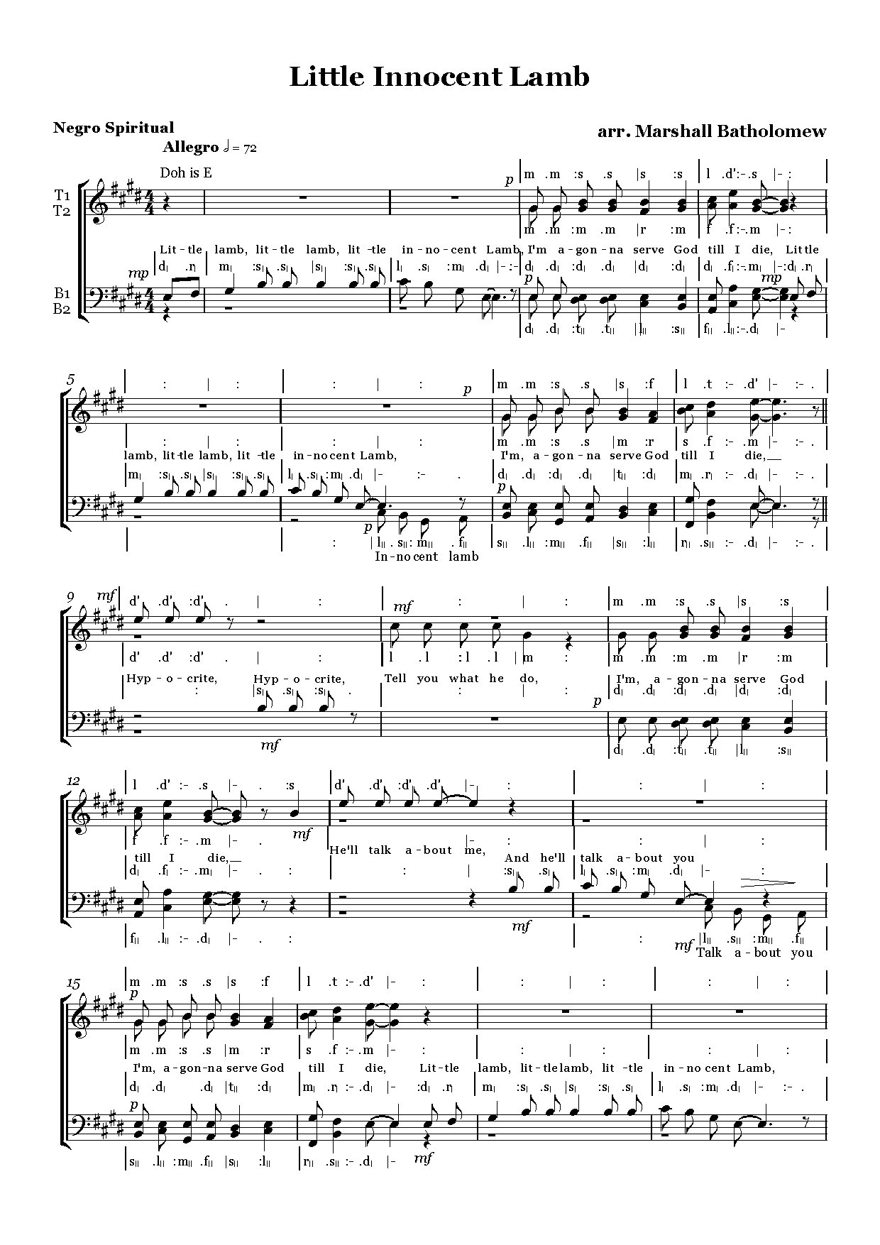 Little Innocent Lamb Small - Download Choir Script PDF