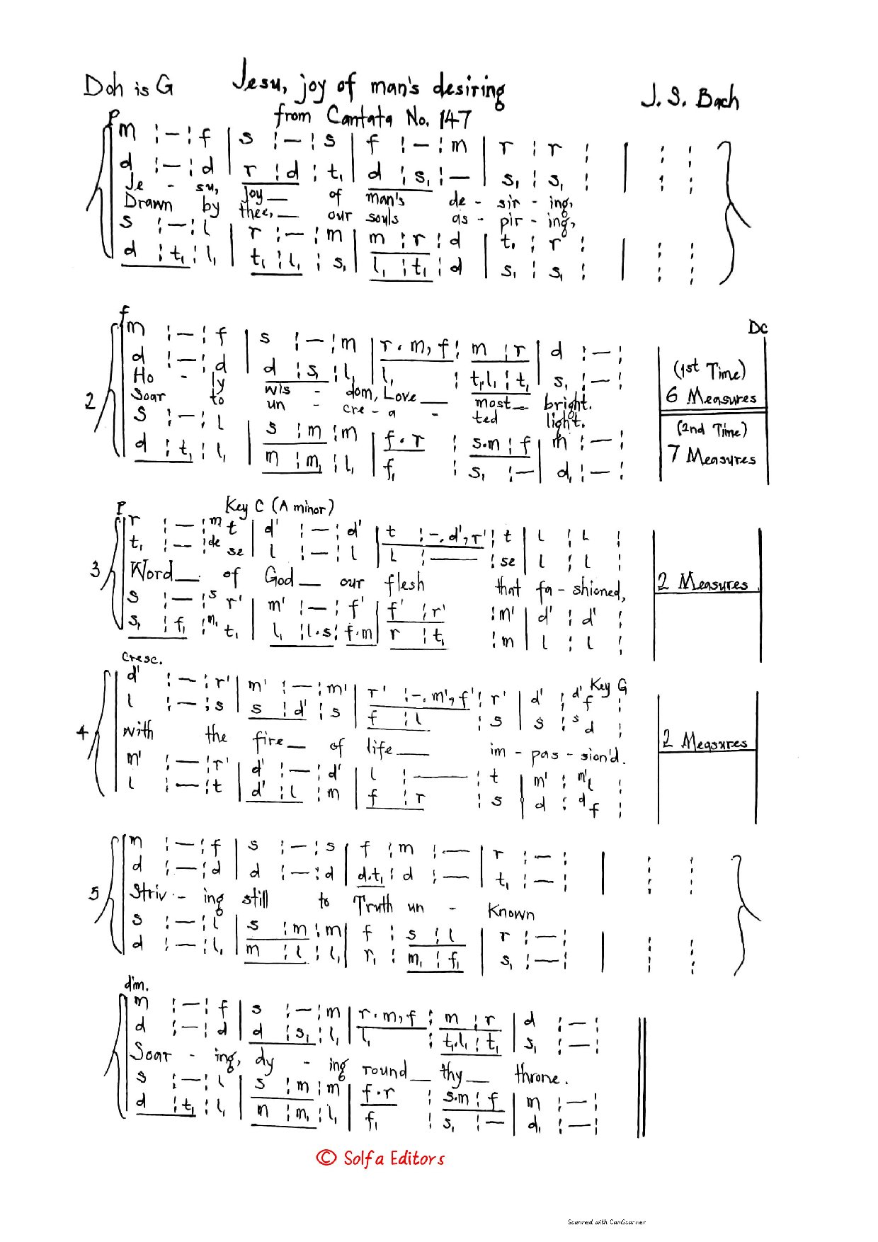 Jesu, Joy Of Man S Desiring - Bach - Download Choir Script PDF