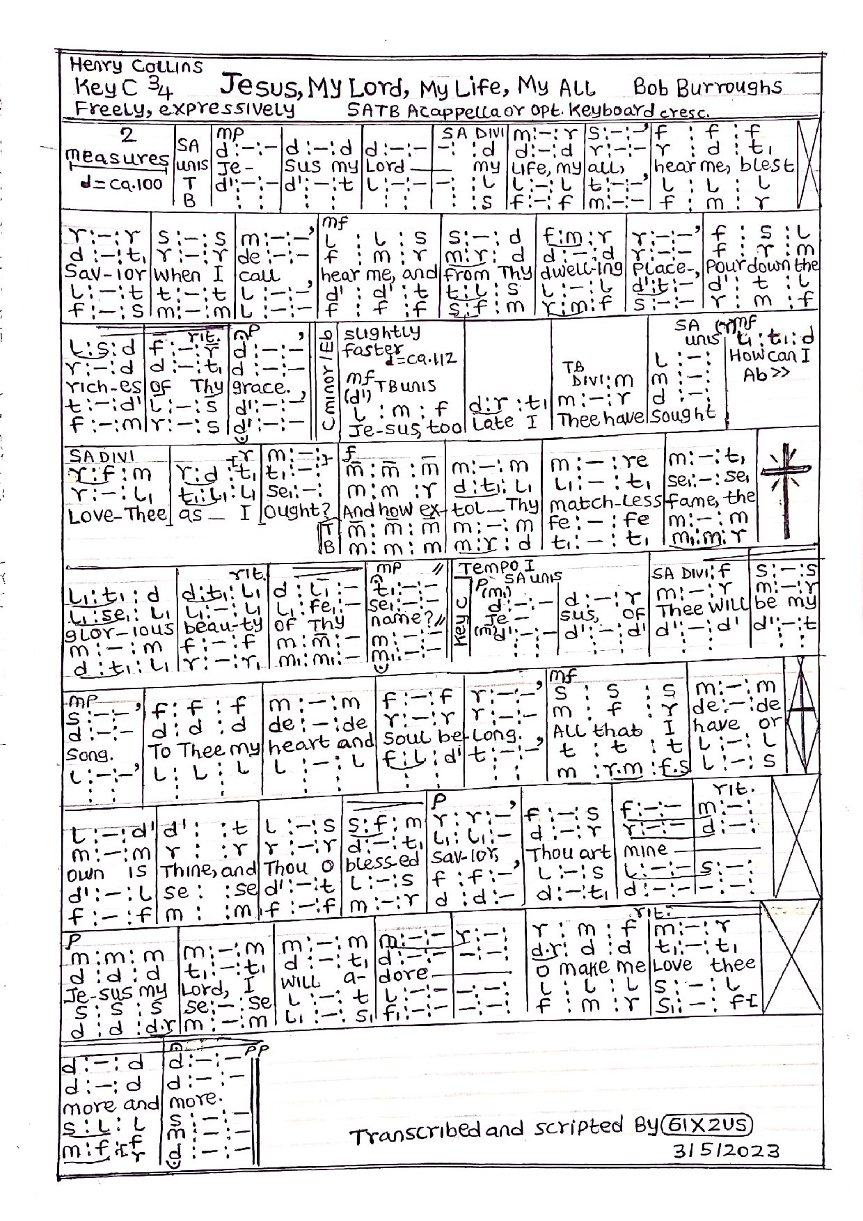 Jesus My Lord My Life My All - Download Choir Script PDF