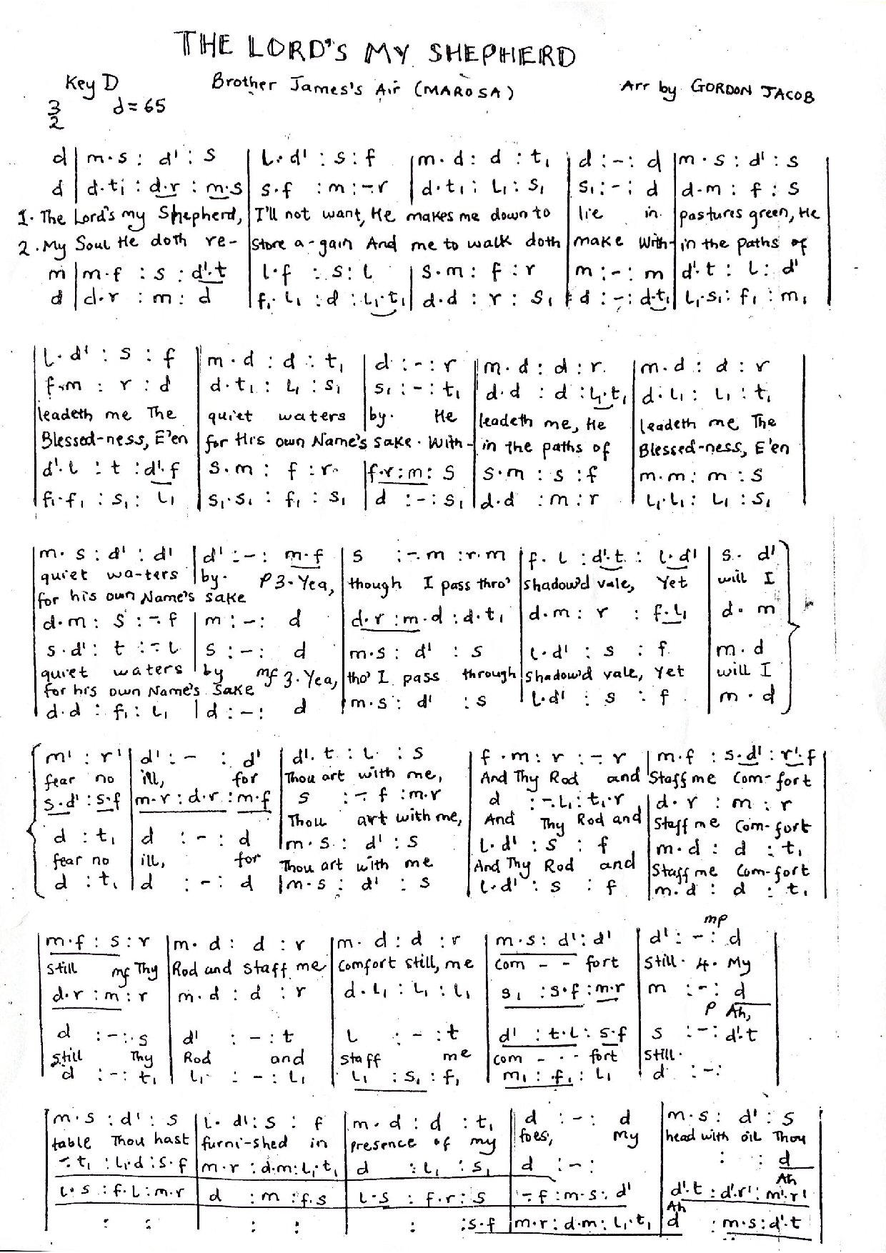 The Lord S My Shepherd - Brother James S Air - Download Choir Script PDF