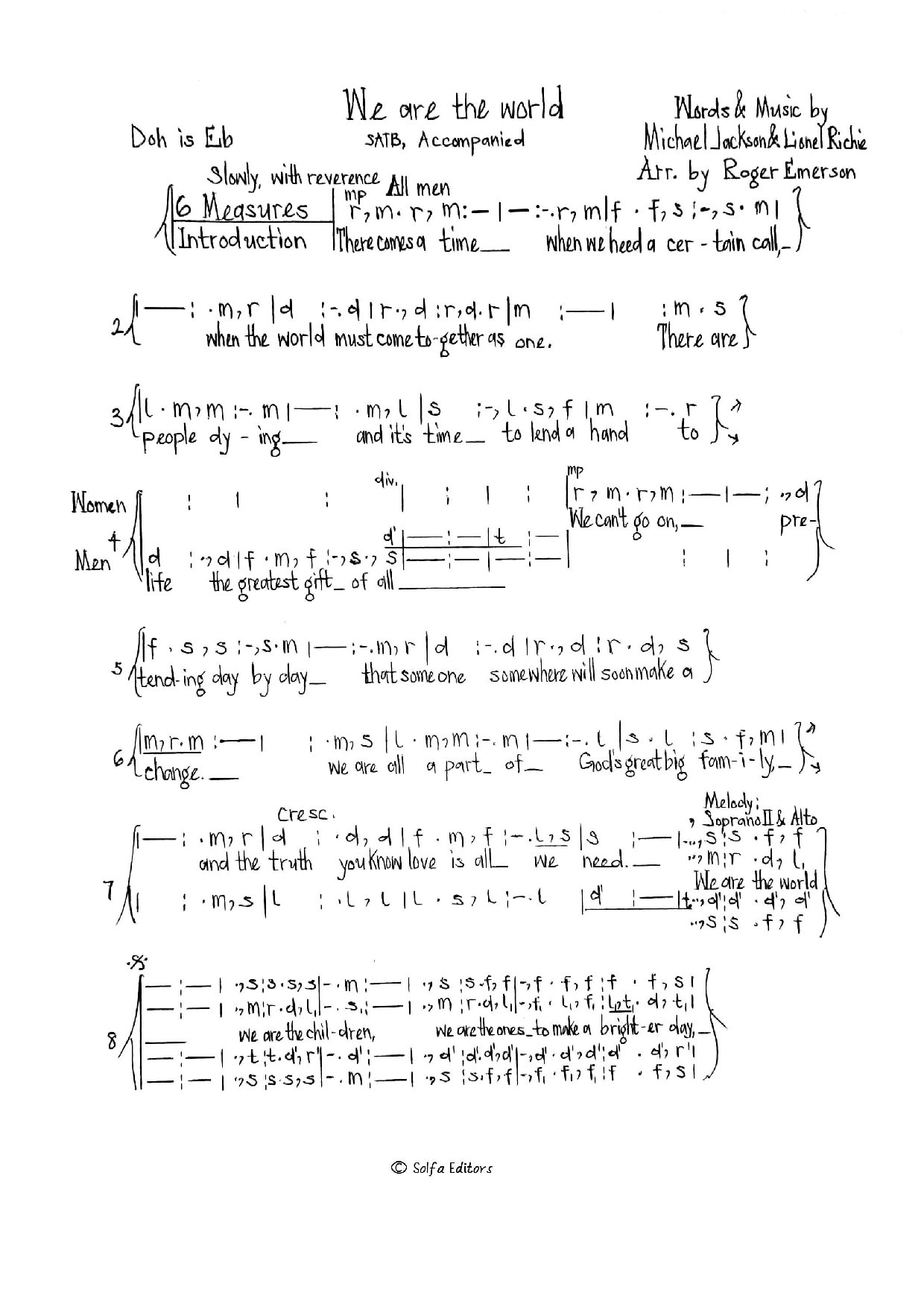 Share We Are The World - Roger - Download Choir Script PDF