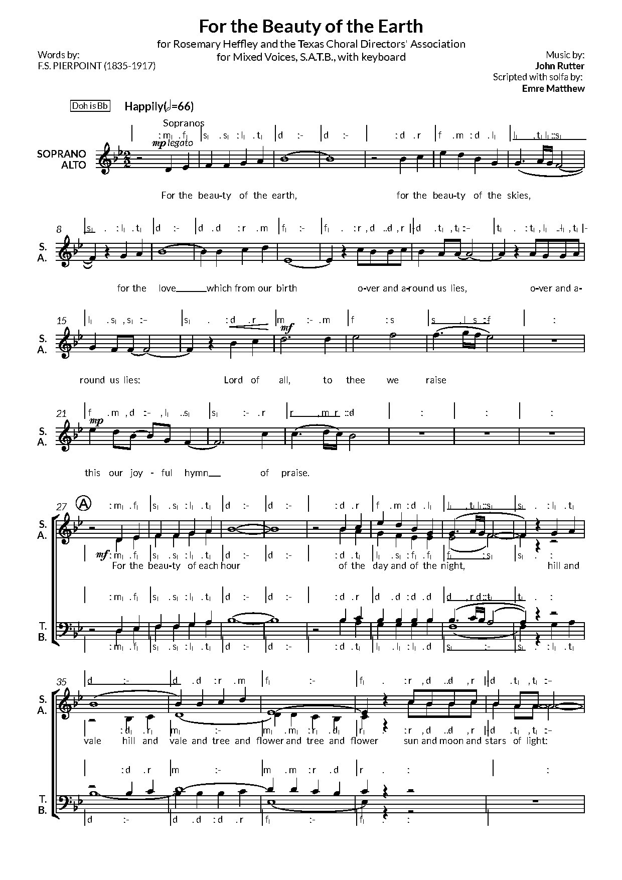 For The Beauty Of The Earth Vocal Satb - Full Score - Download Choir Script PDF