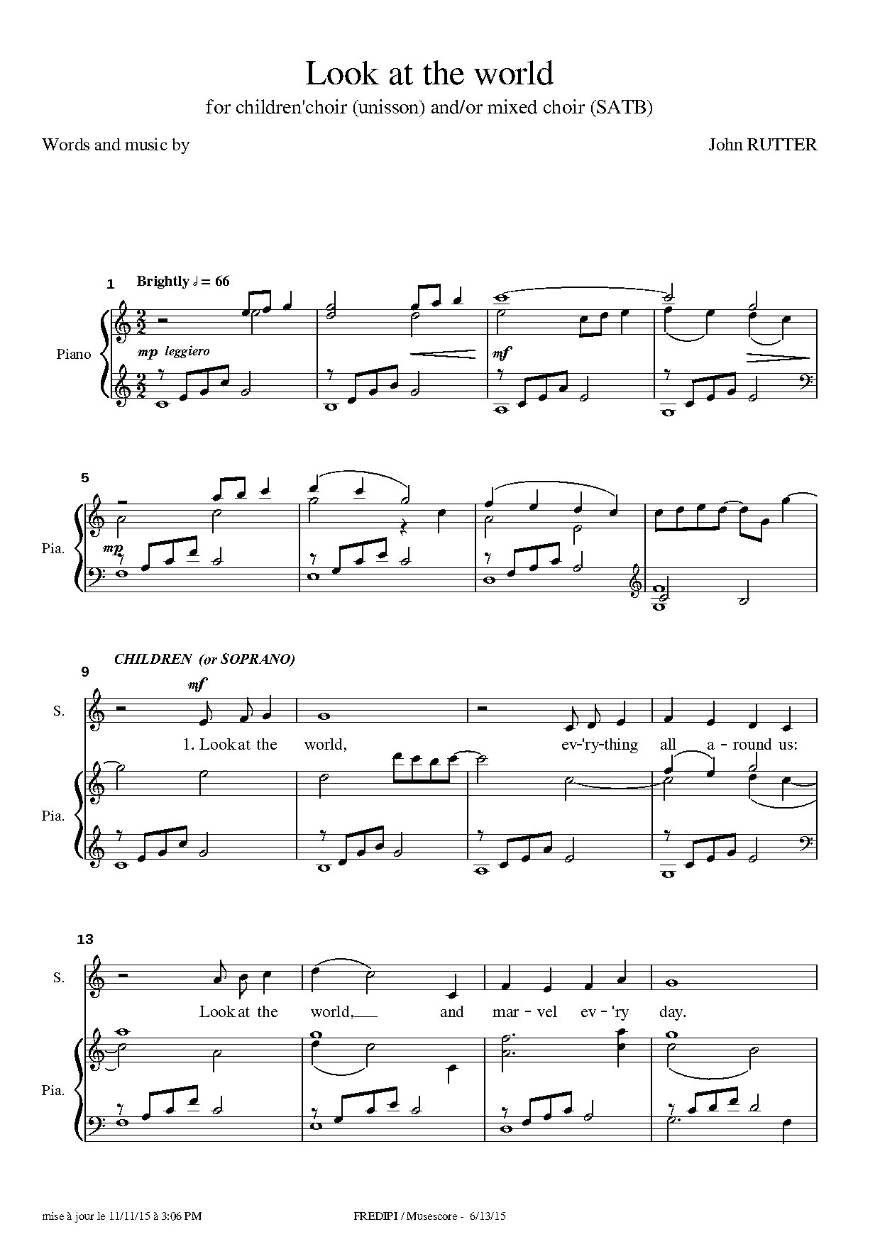 John Rutter - Look At The World - Download Choir Script PDF