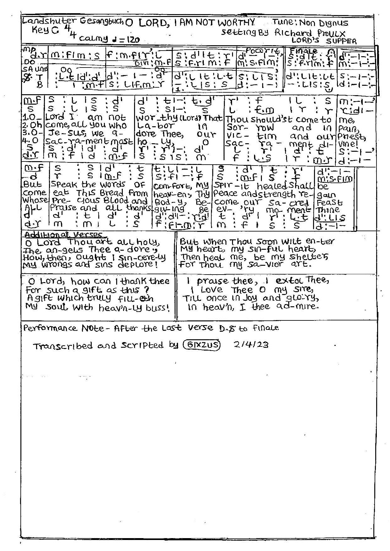 O Lord I Am Not Worthy - Download Choir Script PDF