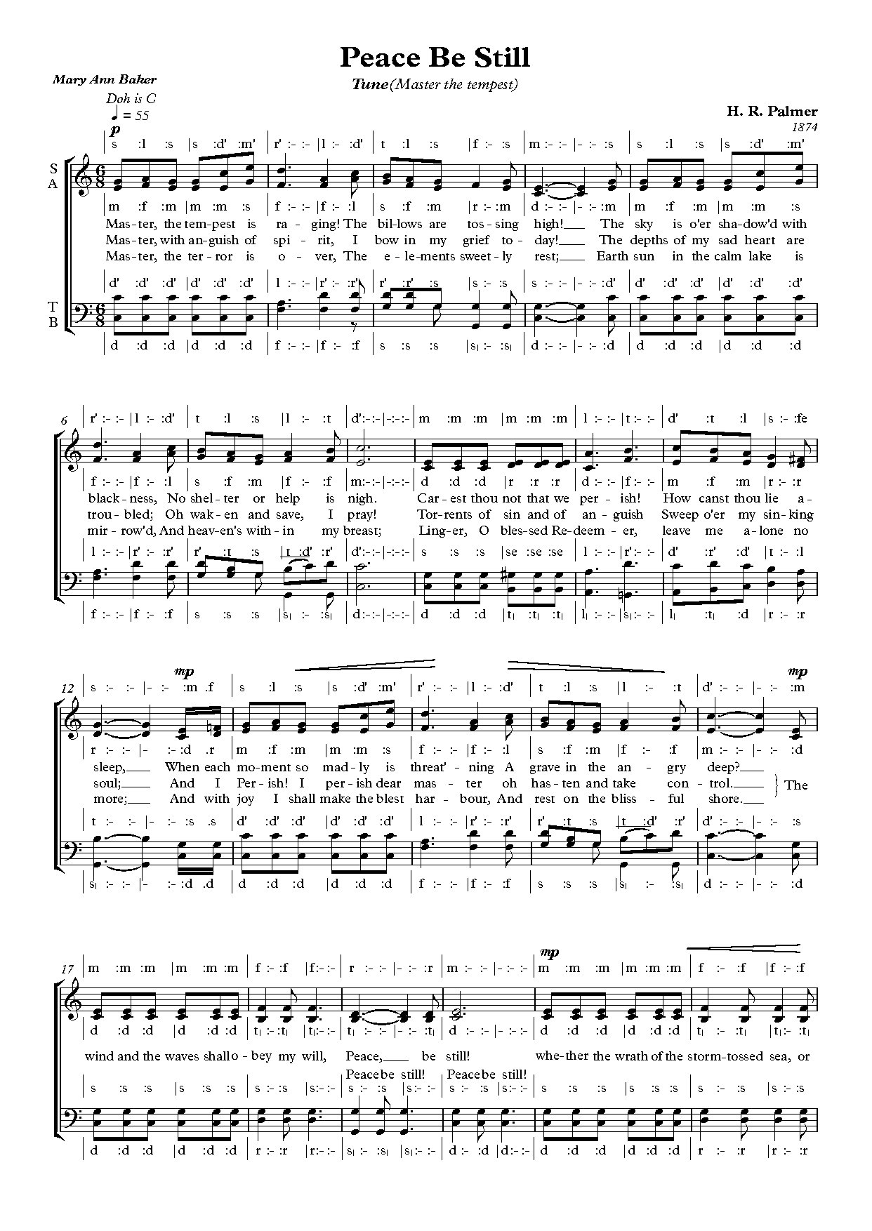 Peace Be Still - Full Score - Download Choir Script PDF