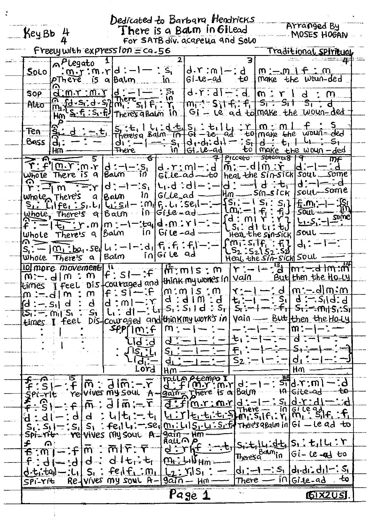 Balm Of Gilead Moses Hogan - Download Choir Script PDF
