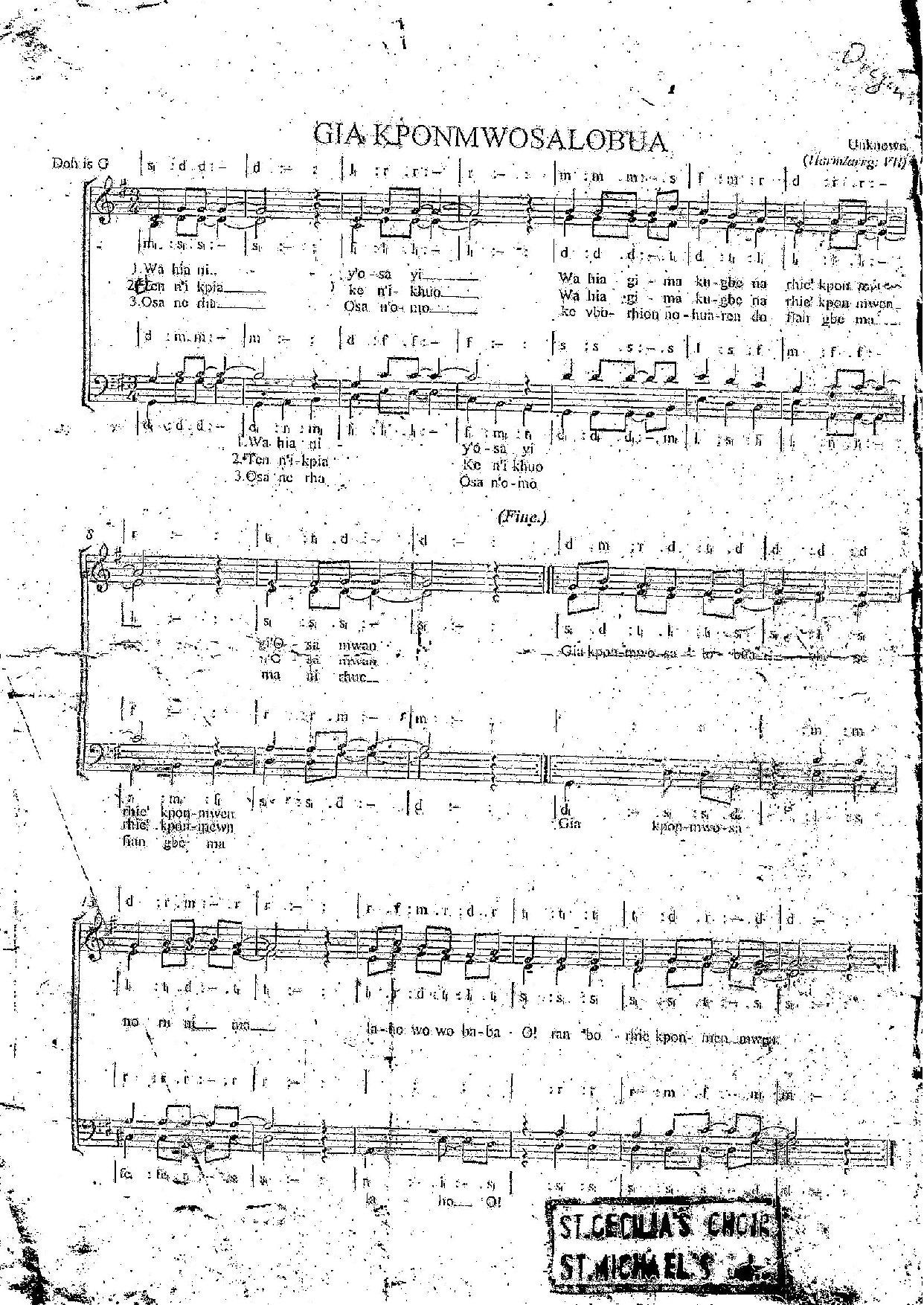 Gia Kponmwosalobua - Download Choir Script PDF