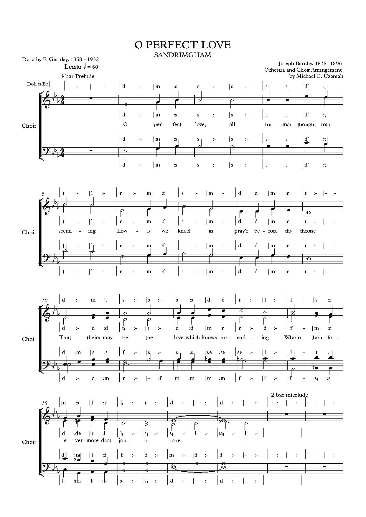 O Perfect Love - Full Score - Download Choir Script PDF