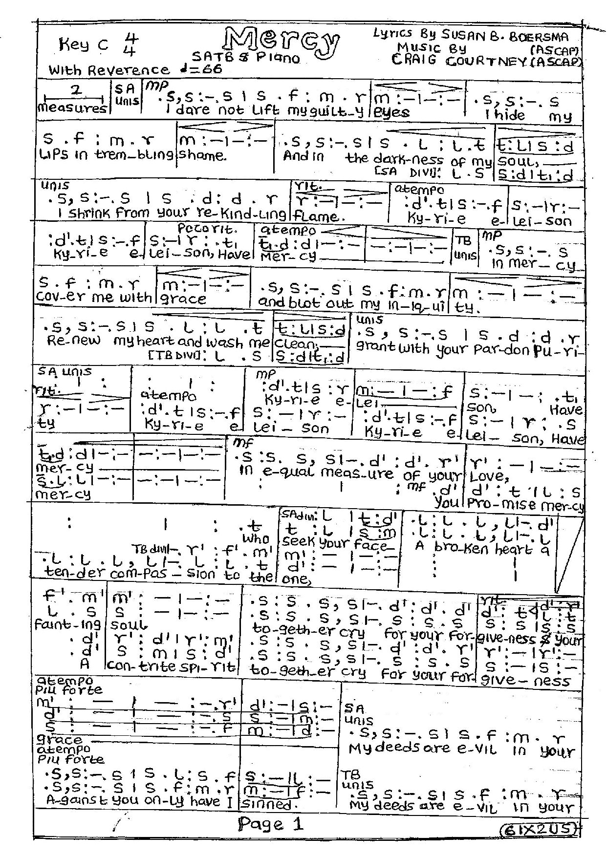 Mercy Craig Courtney Solfa - Download Choir Script PDF