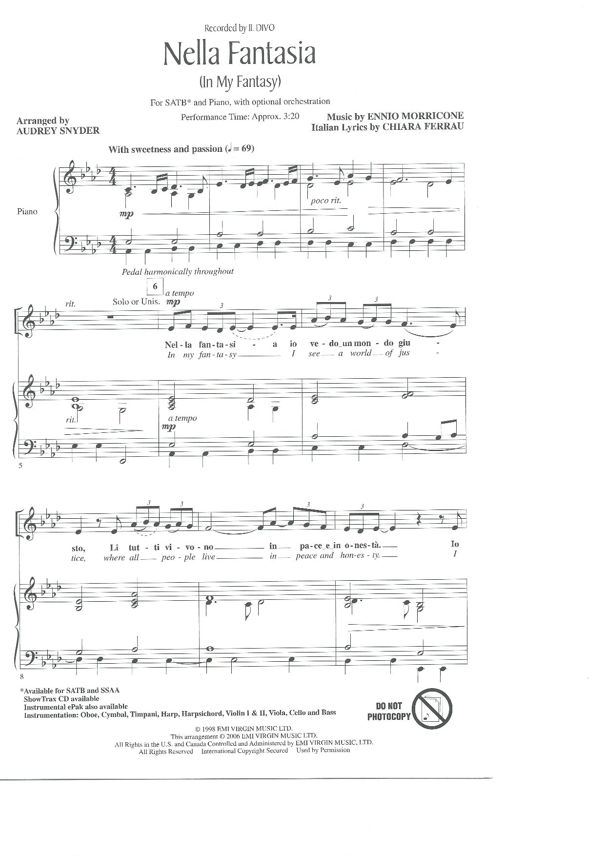 E. Morricone Nella Fantasia - Download Choir Script PDF