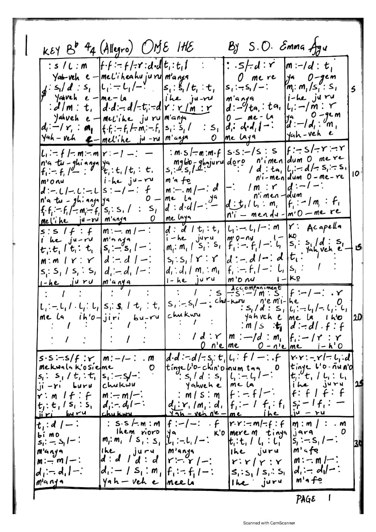 Ome Ihe(yaveh) - Download Choir Script PDF