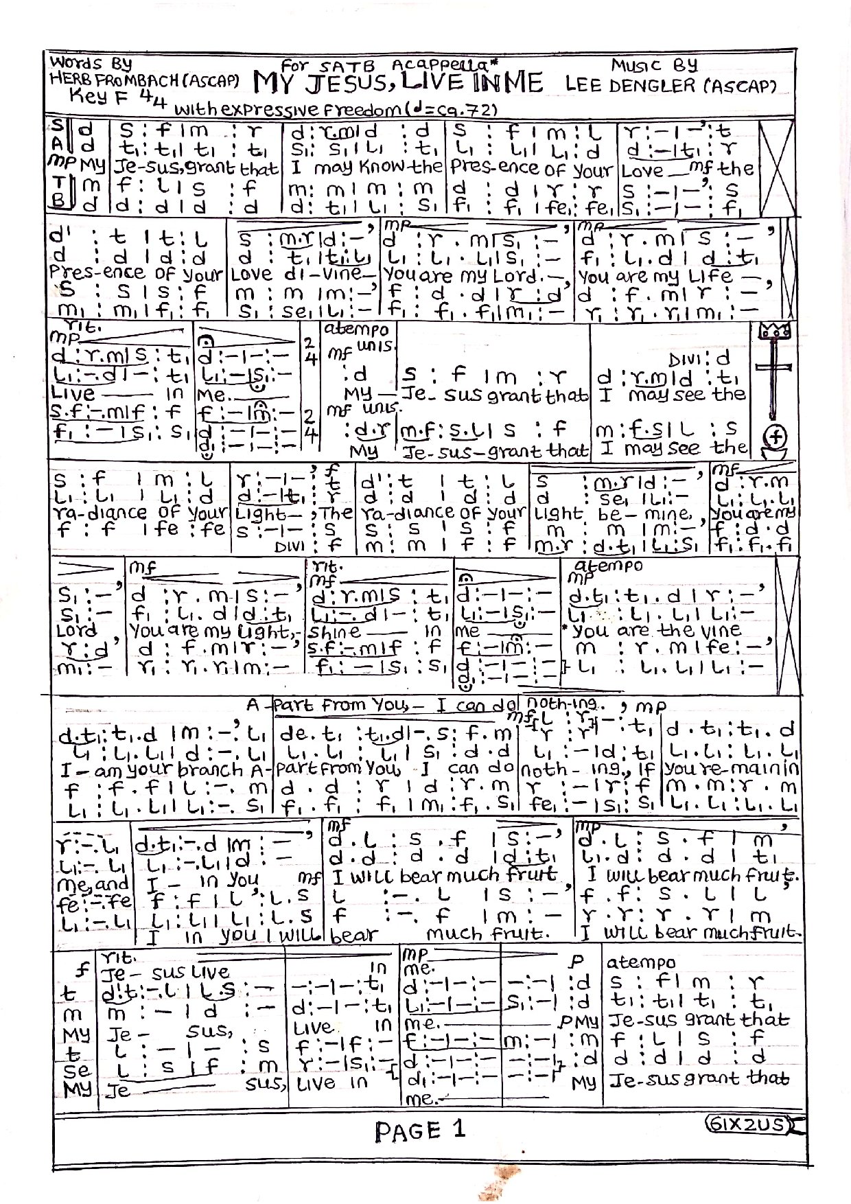 My Jesus Live In Me - Download Choir Script PDF