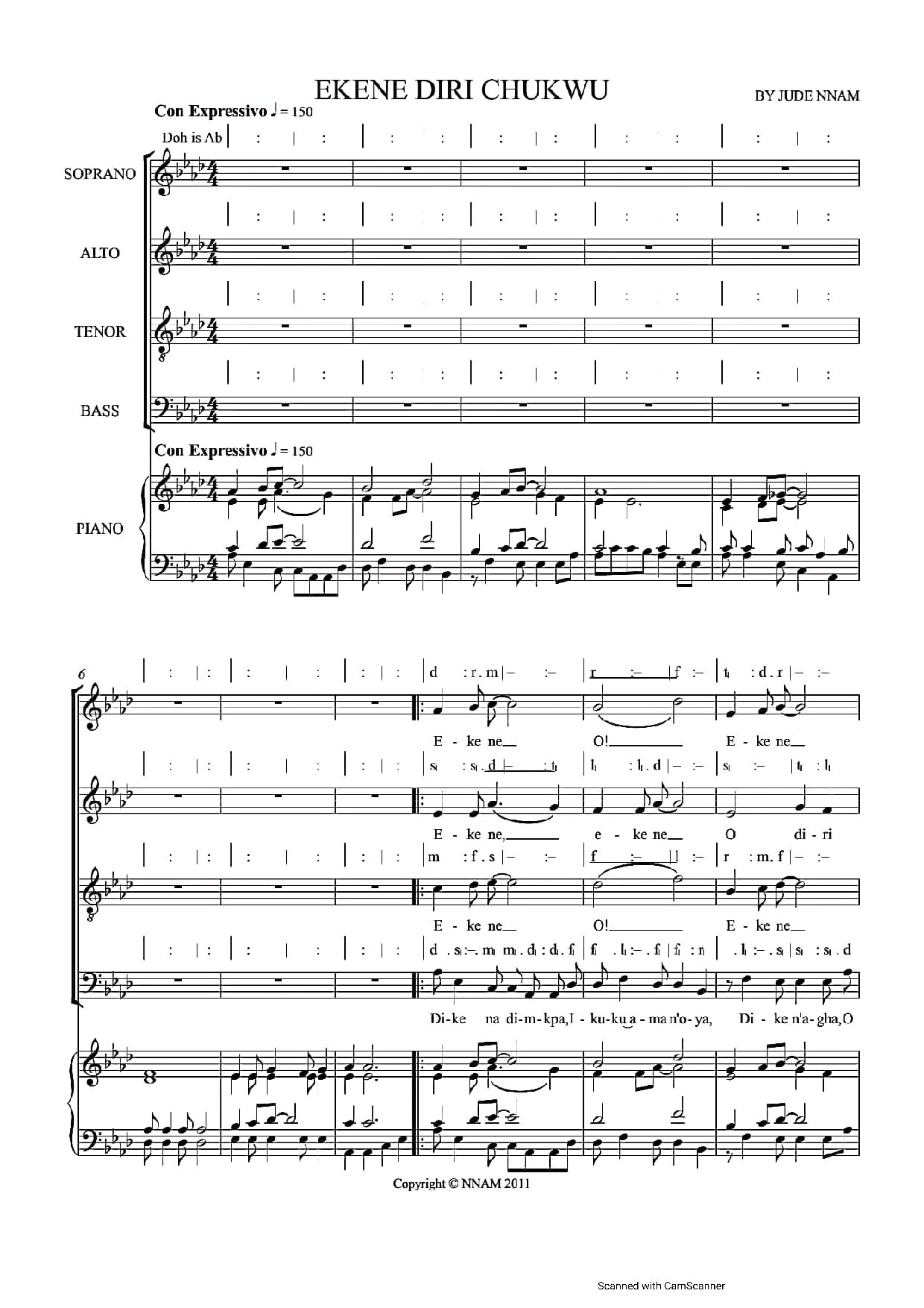 Ekene Diri Chukwu ~ Jude Nnam - Download Choir Script PDF