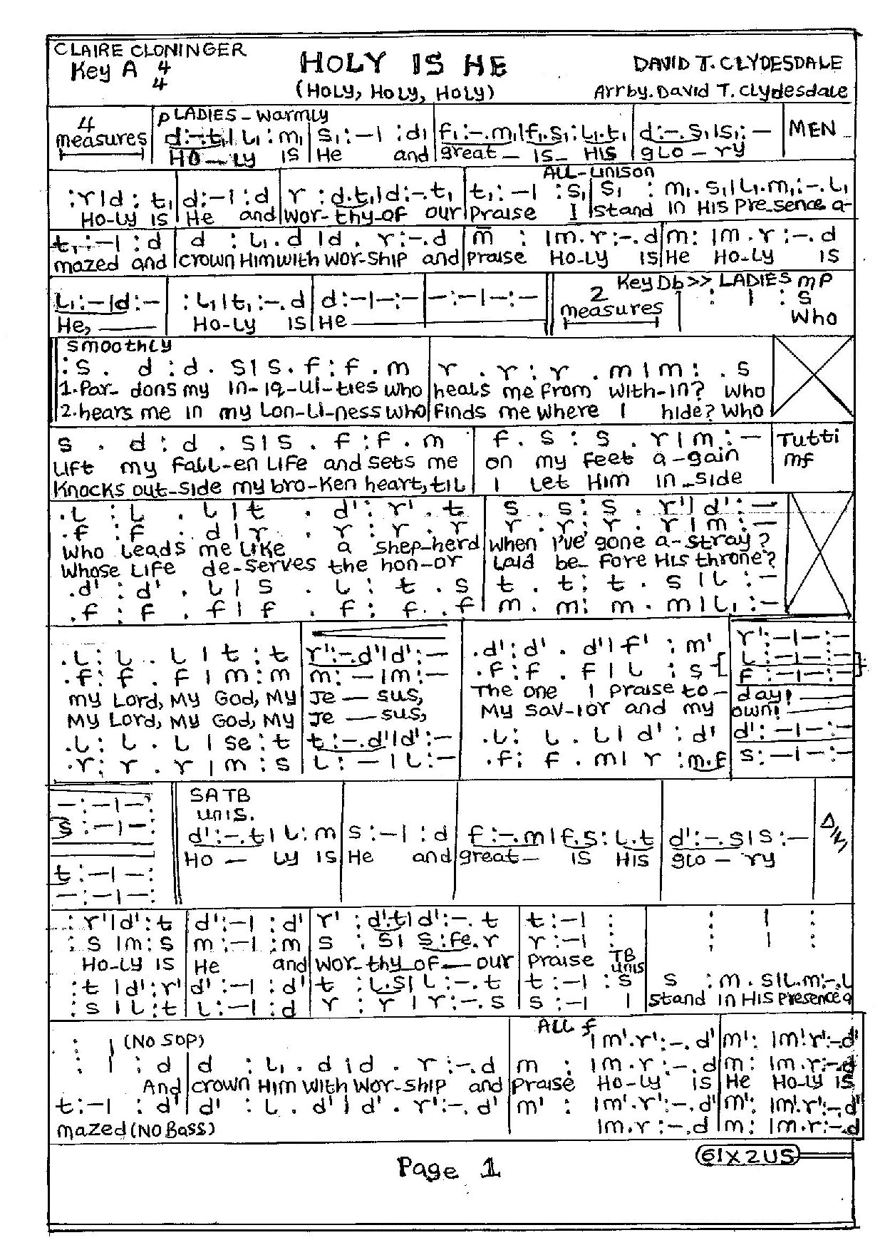 Holy Is He David Clydesdale - Download Choir Script PDF