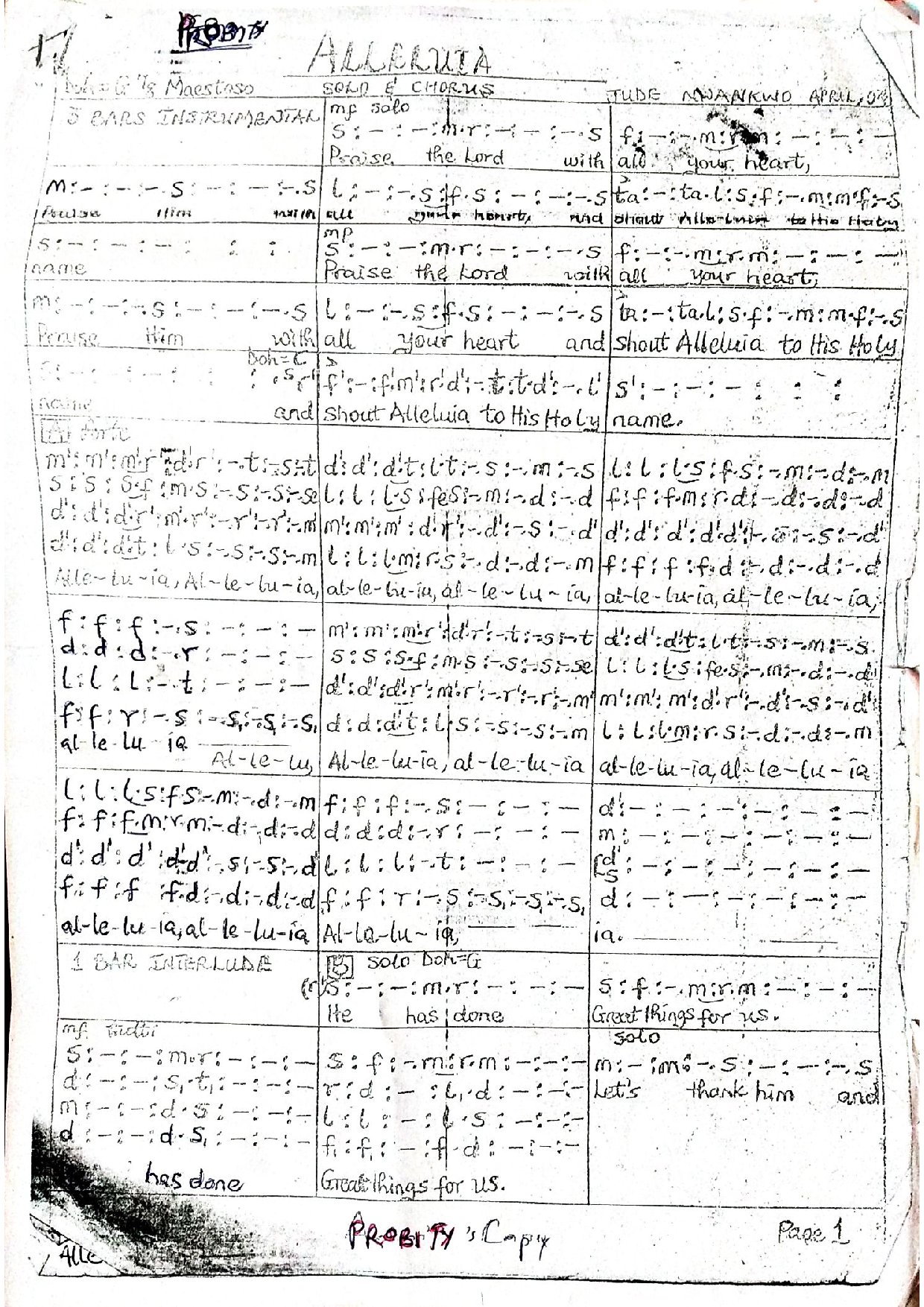 Allelluia 20in 207 8 20 28jude 20nwankwo - Download Choir Script PDF